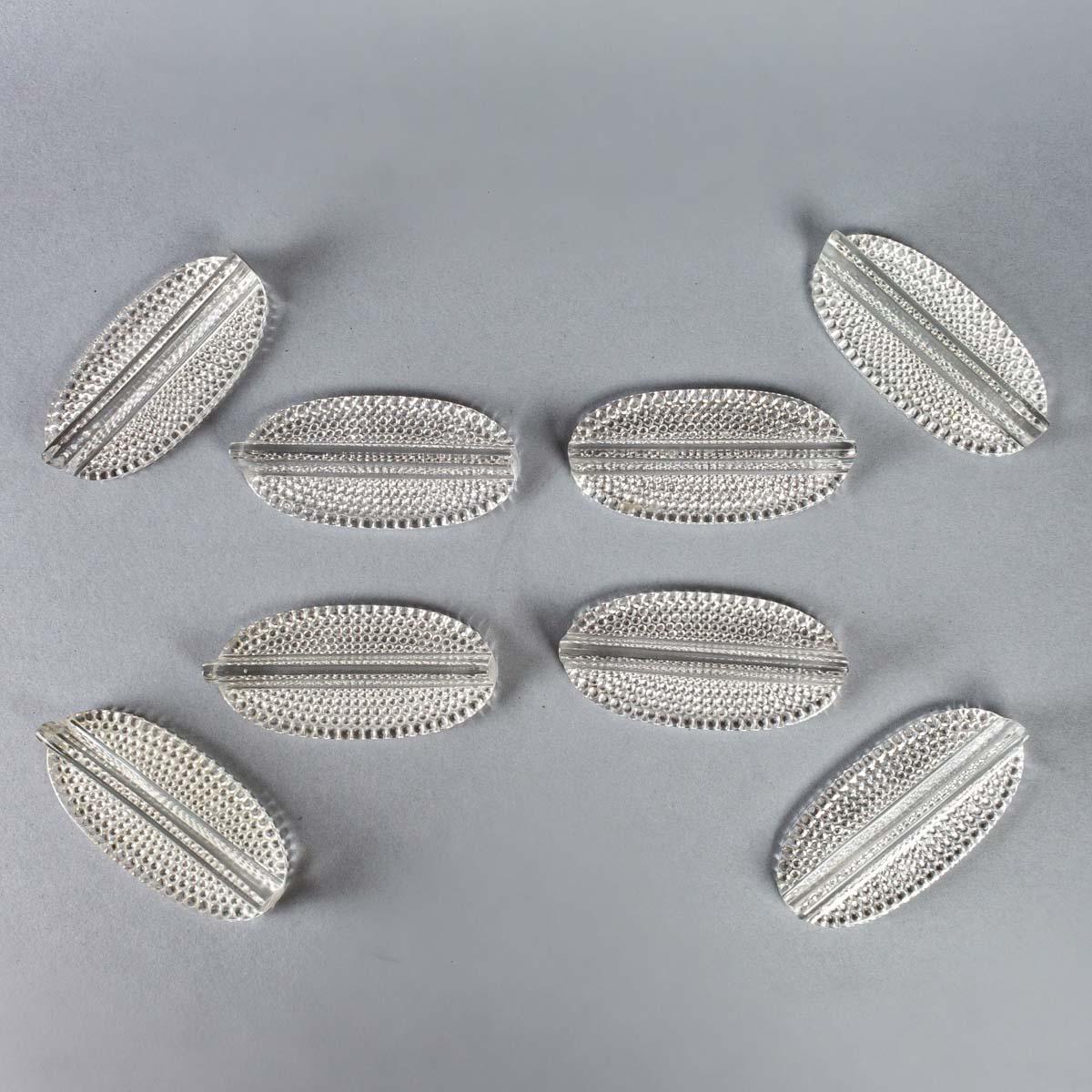 Set of 6 (six) knife rests made in clear glass with sepia stain by René Lalique in 1942. Model is named 