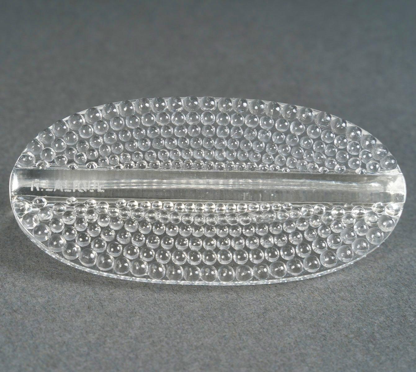 Stampato 1932 René Lalique Set di 8 poggiacoltelli Nippon in vetro con perle d'acqua in vendita