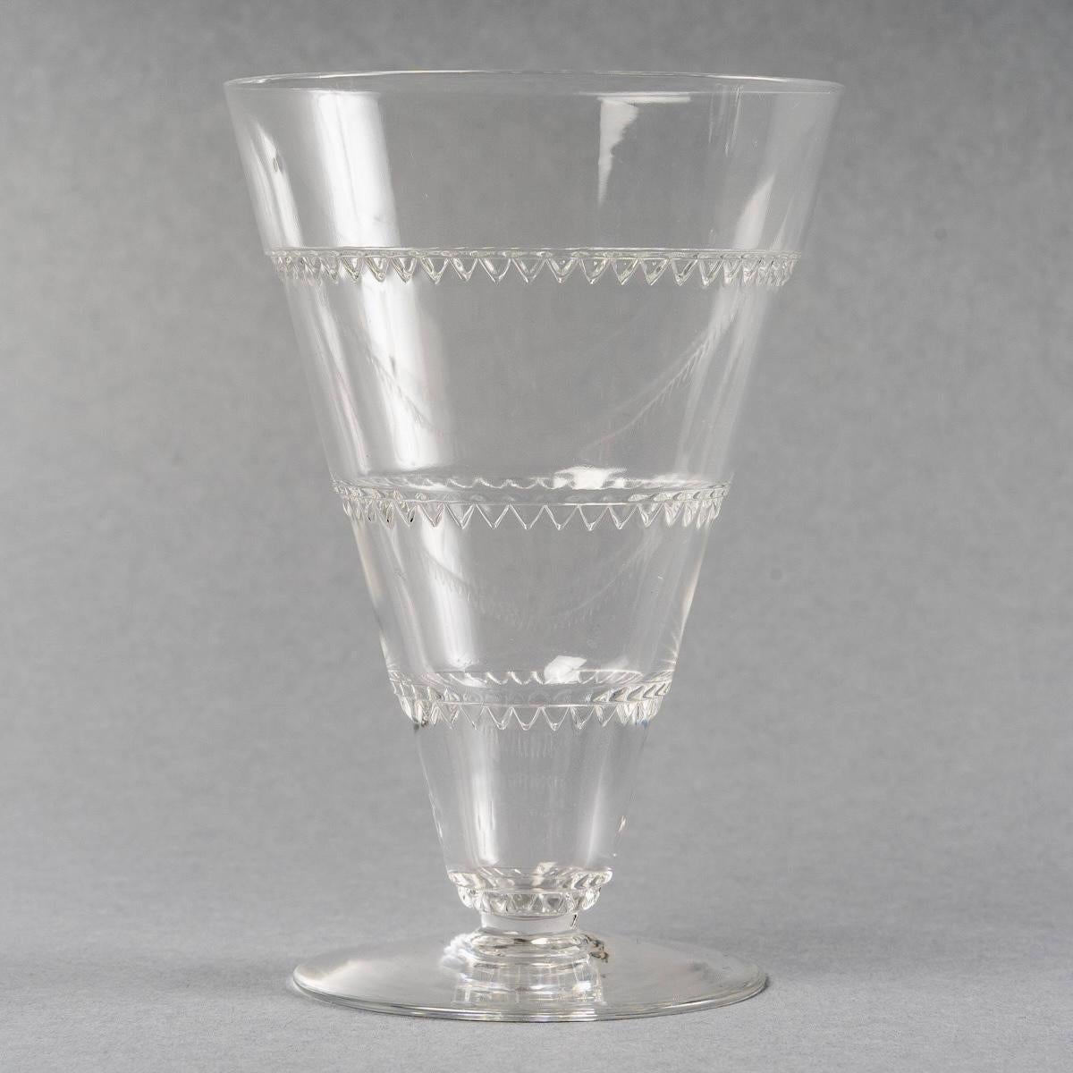 1932 René Lalique Set of Glasses Decanter Pitcher Vouvray Clear Glass 42 Pieces 6