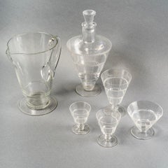 1932 René Lalique Set of Glasses Decanter Pitcher Vouvray Clear Glass 42 Pieces