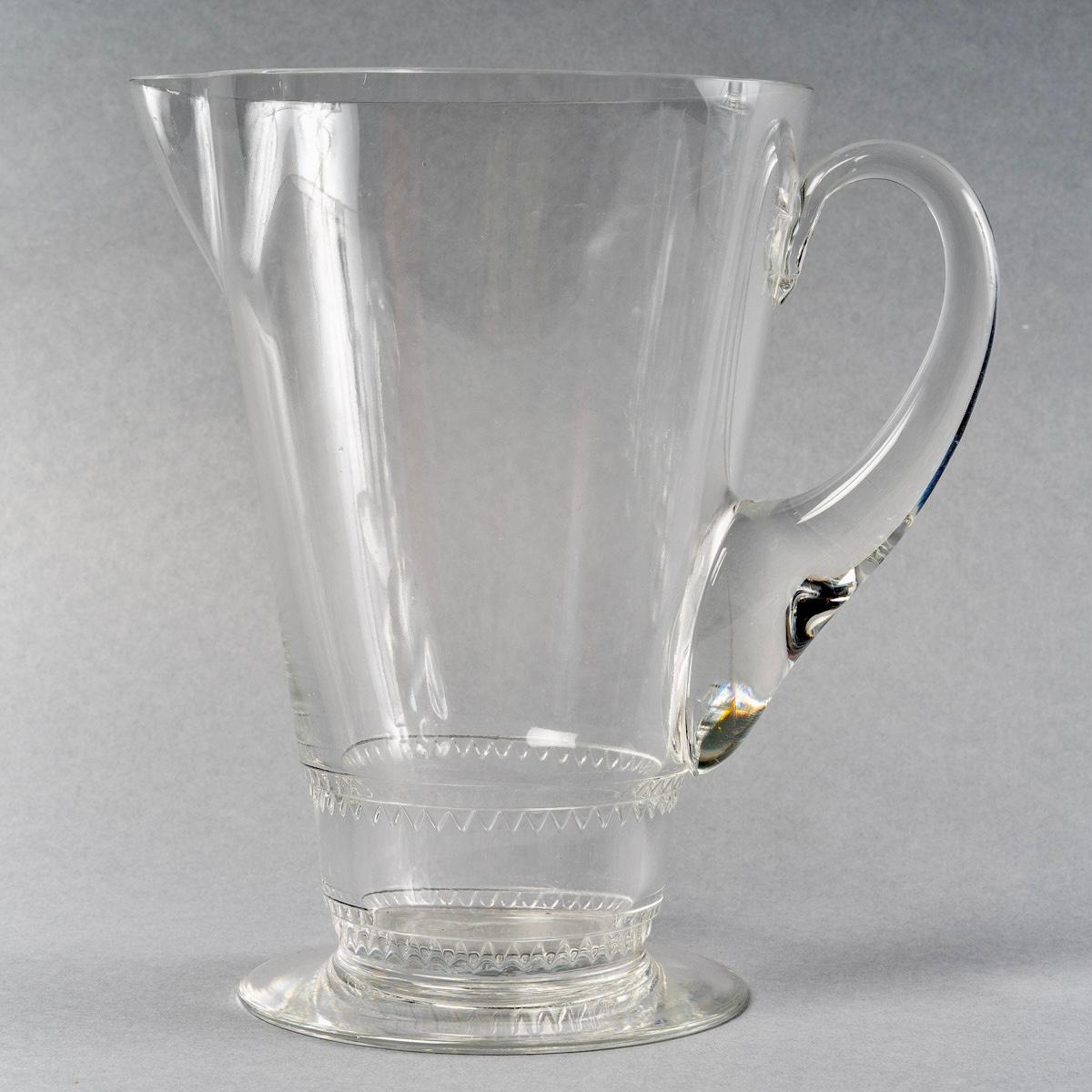 Art Deco 1932 René Lalique Set of Glasses Decanter Pitcher Vouvray Clear Glass 42 Pieces