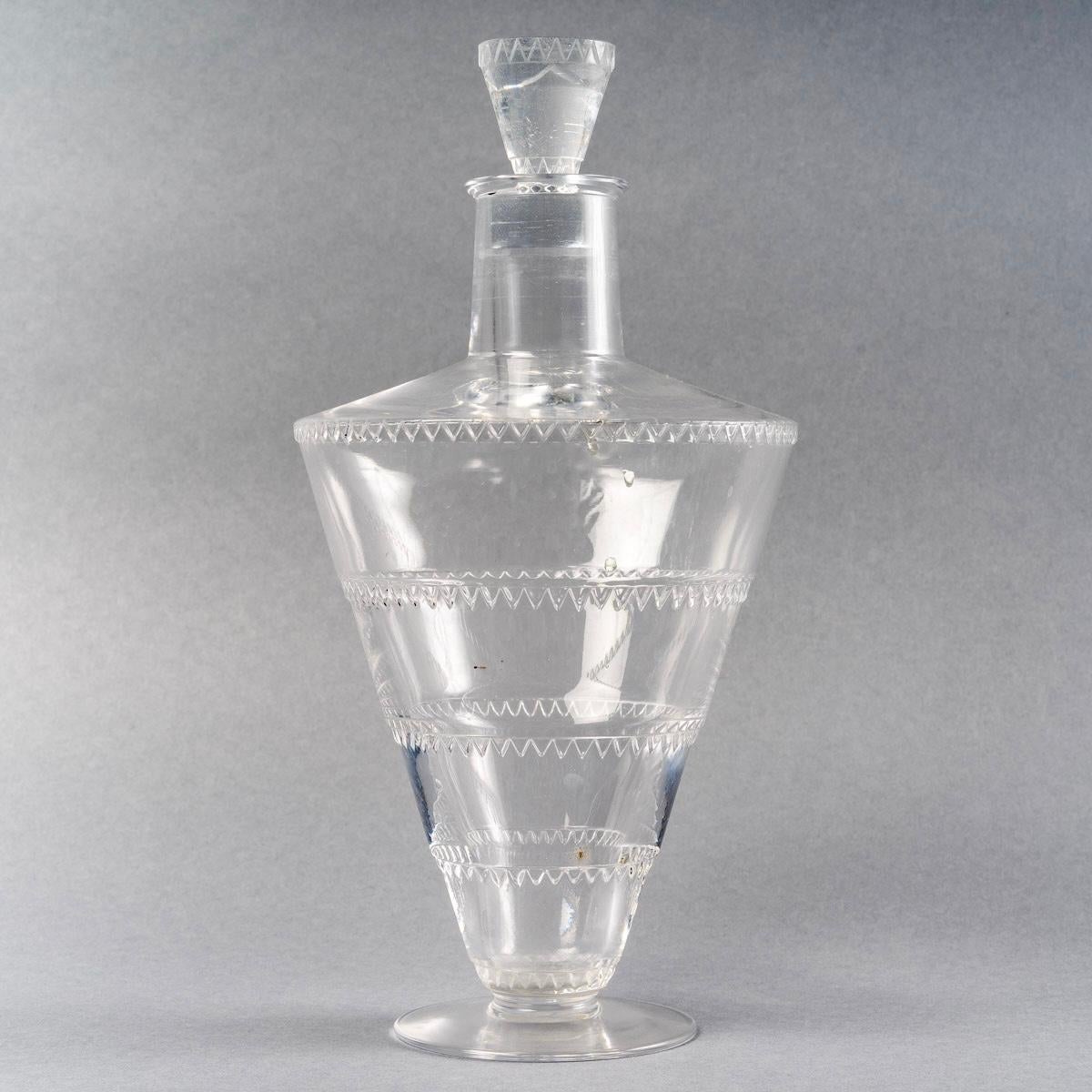 Art Glass 1932 René Lalique Set of Glasses Decanter Pitcher Vouvray Clear Glass 42 Pieces
