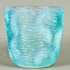 1932 René Lalique Vase Dauphins Dolphins Opalescent Glass with Blue Patina