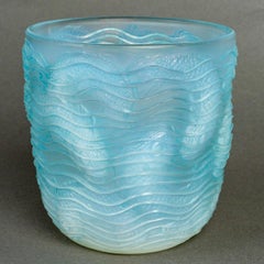 1932 René Lalique Vase Dauphins Dolphins Opalescent Glass with Blue Patina