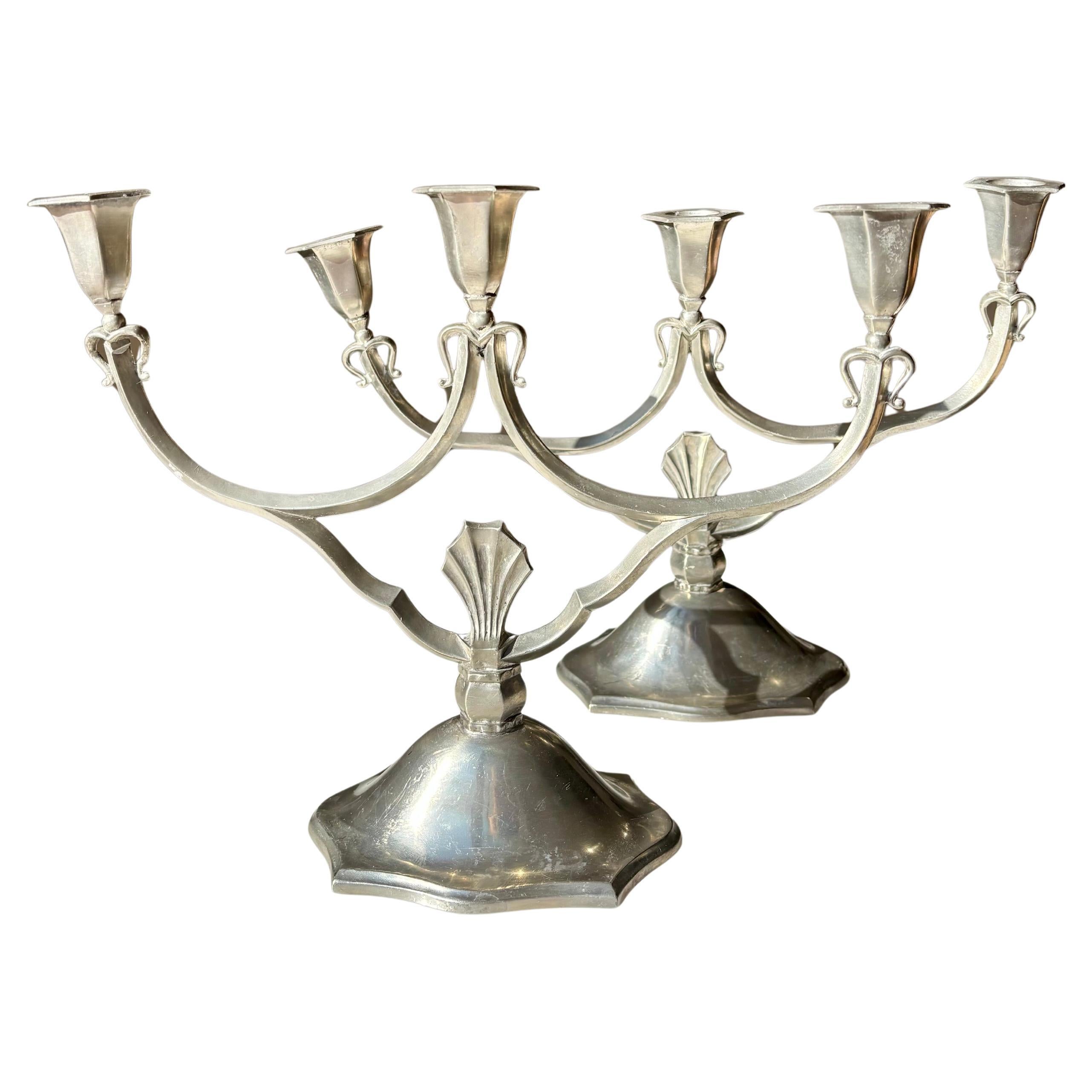 1932 Svenskt Tenn Swedish Grace Pewter Pair of Candelabras
