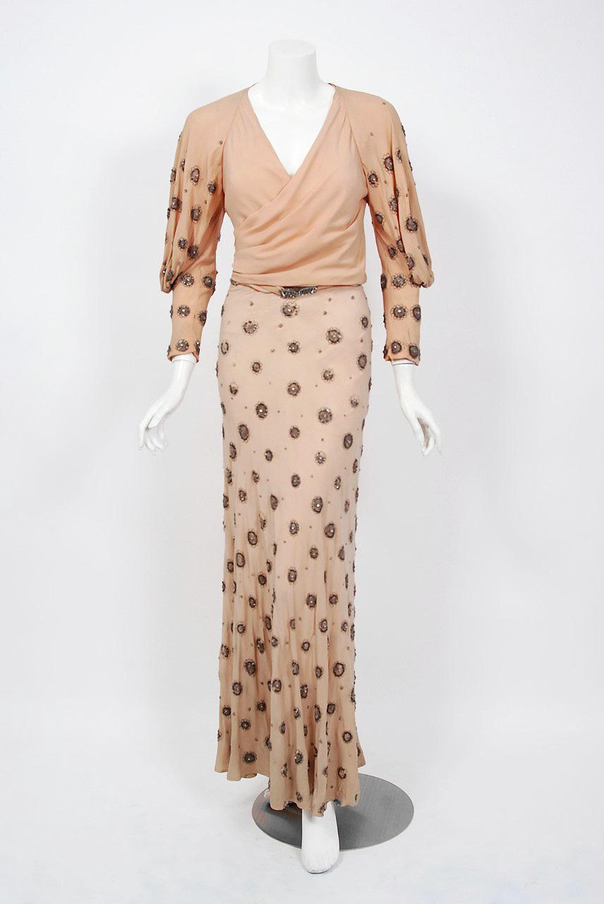 1932 Tallulah Bankhead Movie-Worn Beaded Blush Silk Bias Cut Deco Gown & Jacket 6