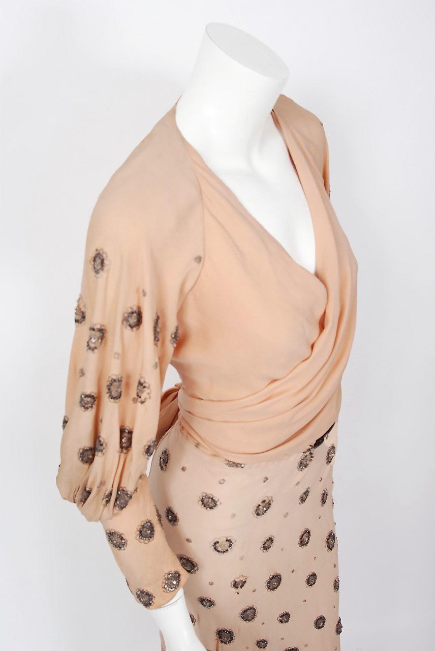 1932 Tallulah Bankhead Movie-Worn Beaded Blush Silk Bias Cut Deco Gown & Jacket 7