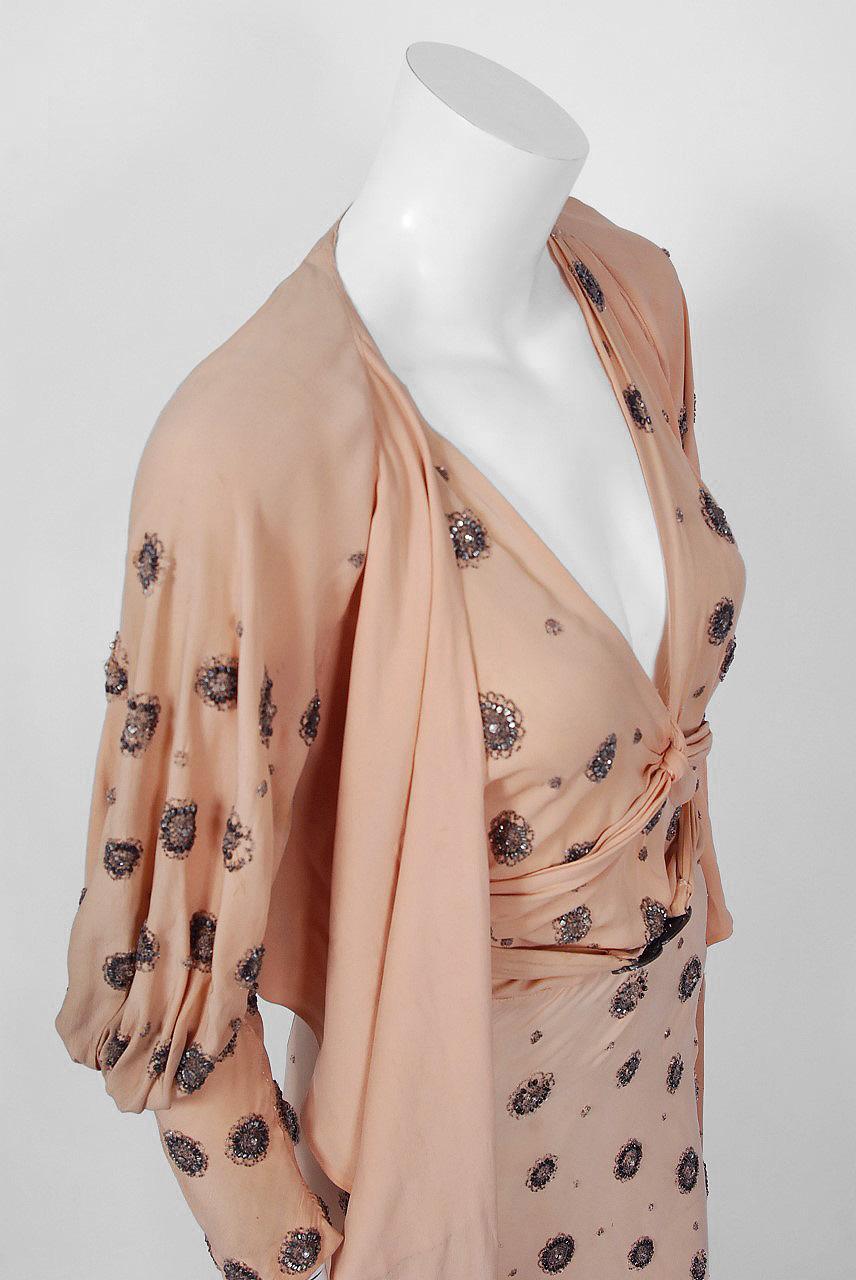 1932 Tallulah Bankhead Movie-Worn Beaded Blush Silk Bias Cut Deco Gown & Jacket 10
