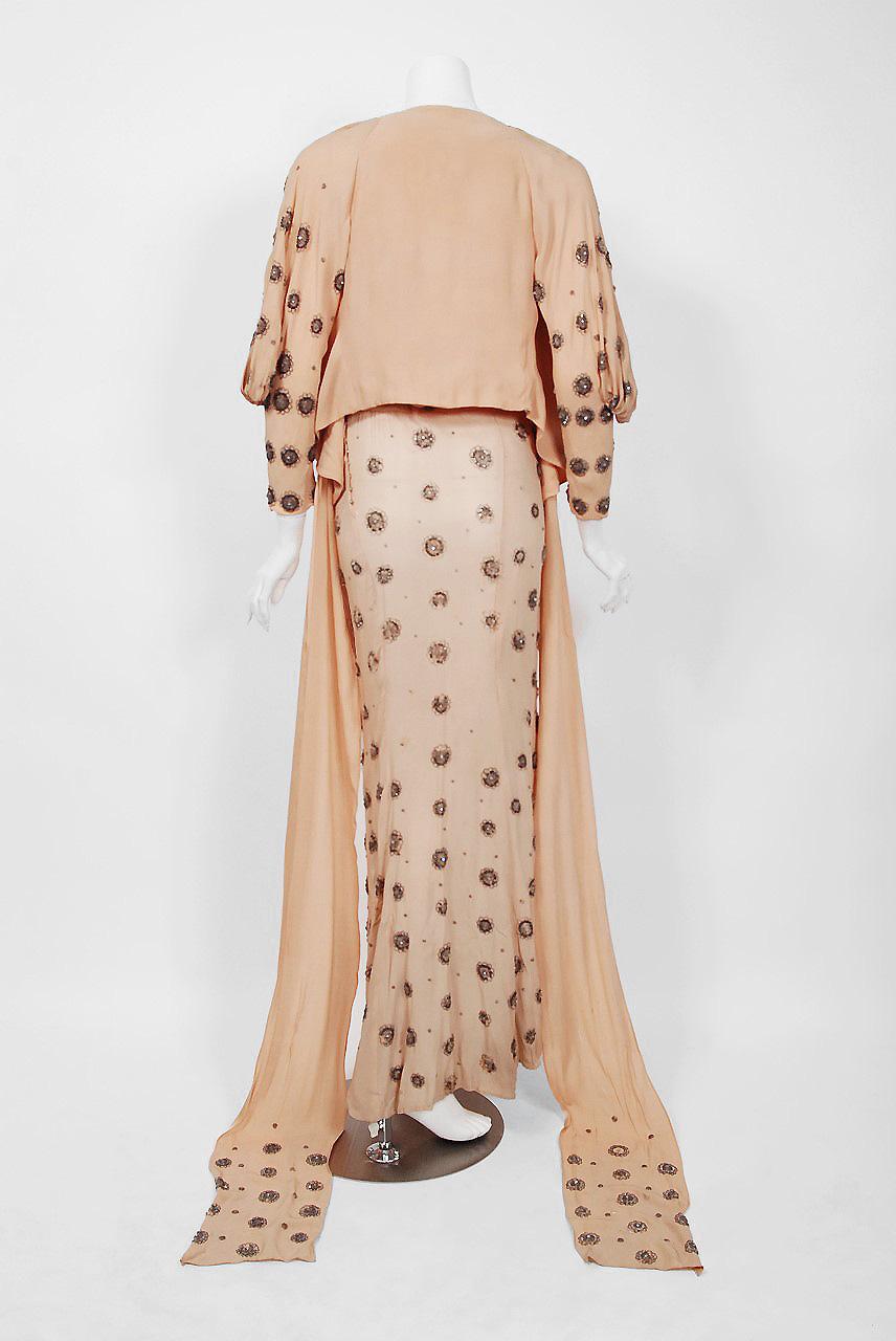 1932 Tallulah Bankhead Movie-Worn Beaded Blush Silk Bias Cut Deco Gown & Jacket 11