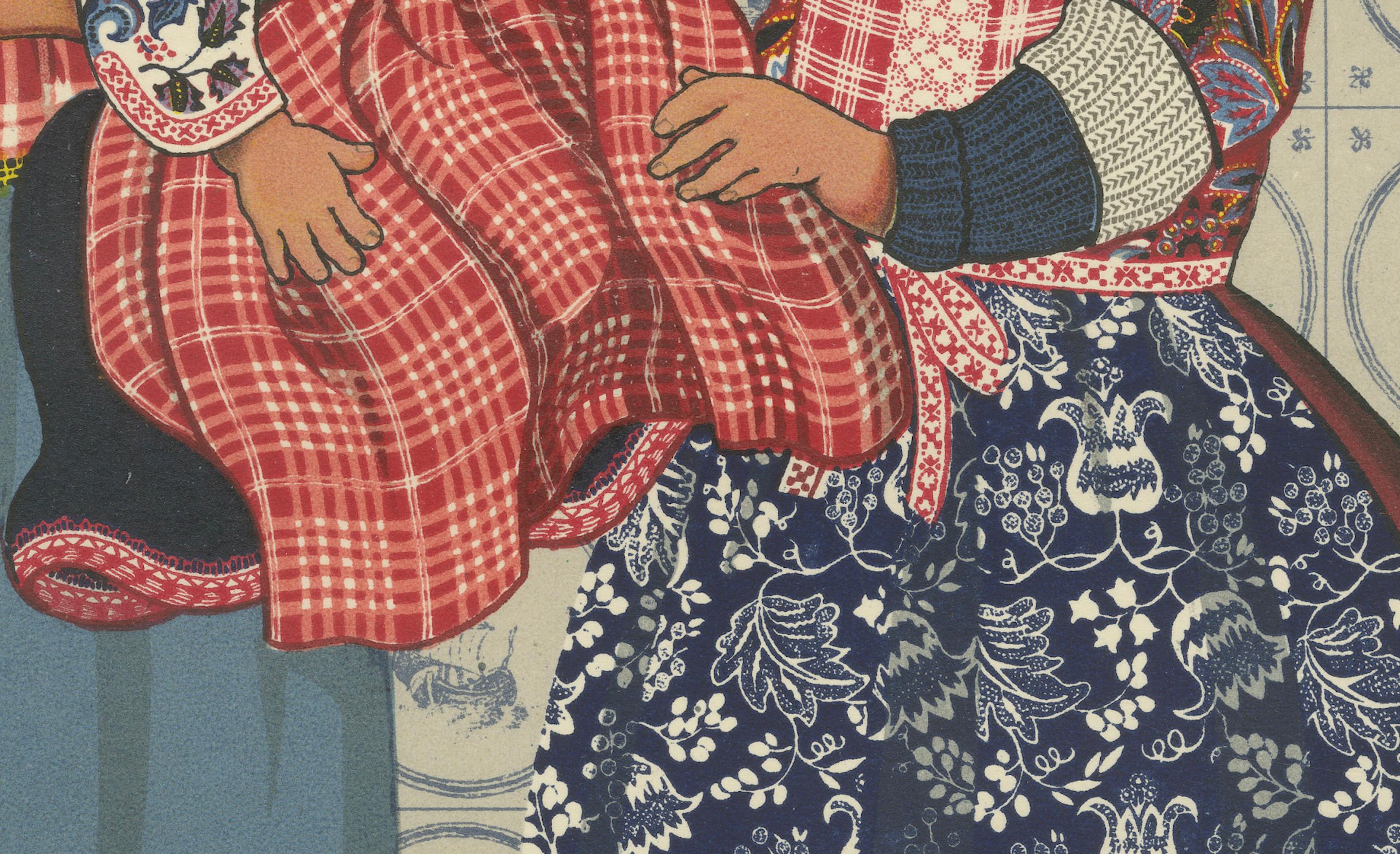 Robe folklorique hollandaise vintage pour enfants de Marken, lithographie en couleur complète, 1932 Bon état - En vente à Langweer, NL