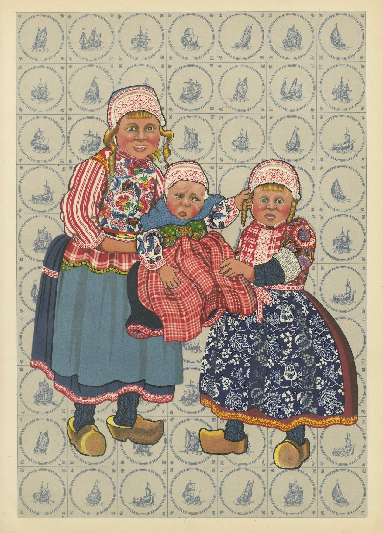Robe folklorique hollandaise vintage pour enfants de Marken, lithographie en couleur complète, 1932 en vente 1