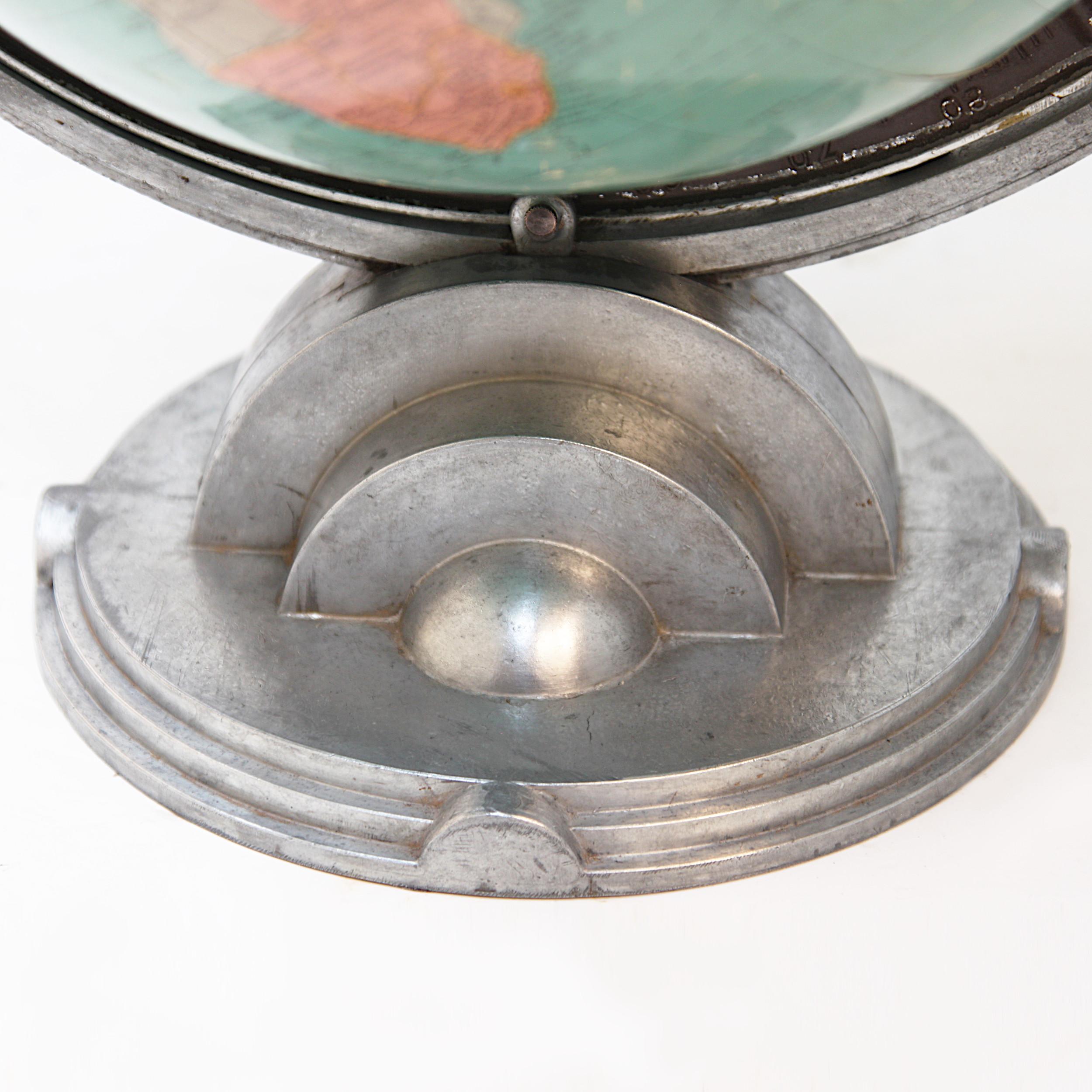 Cast 1932 Vintage Industrial Art Deco Streamline Moderne Desktop Globe by Replogle