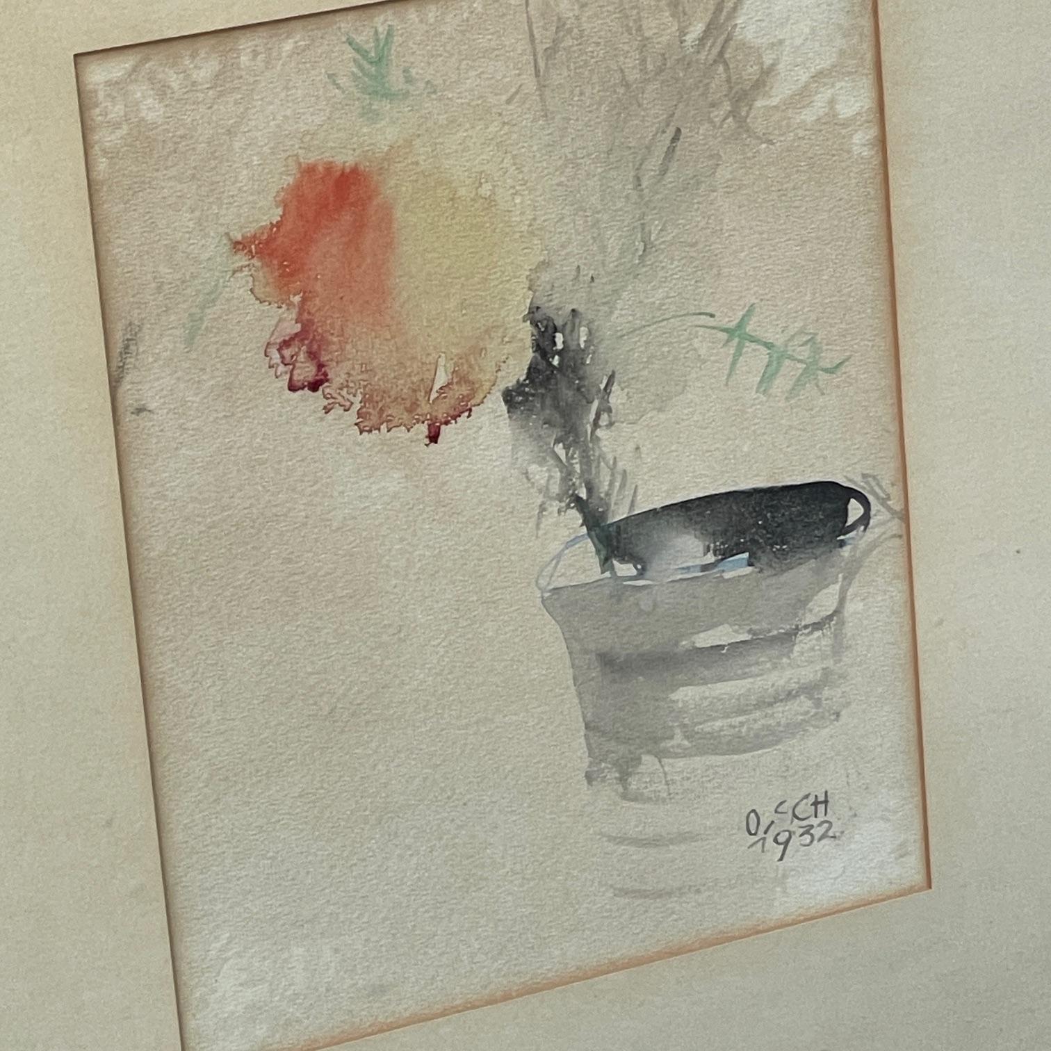 American 1932 Watercolor Contemporary Abstract Still Life Flower Can Unknown Artist For Sale