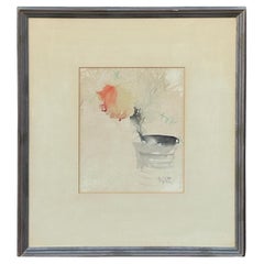 1932 Aquarelle abstraite contemporaine Nature morte fleurie Boîte de conserve Artiste inconnu