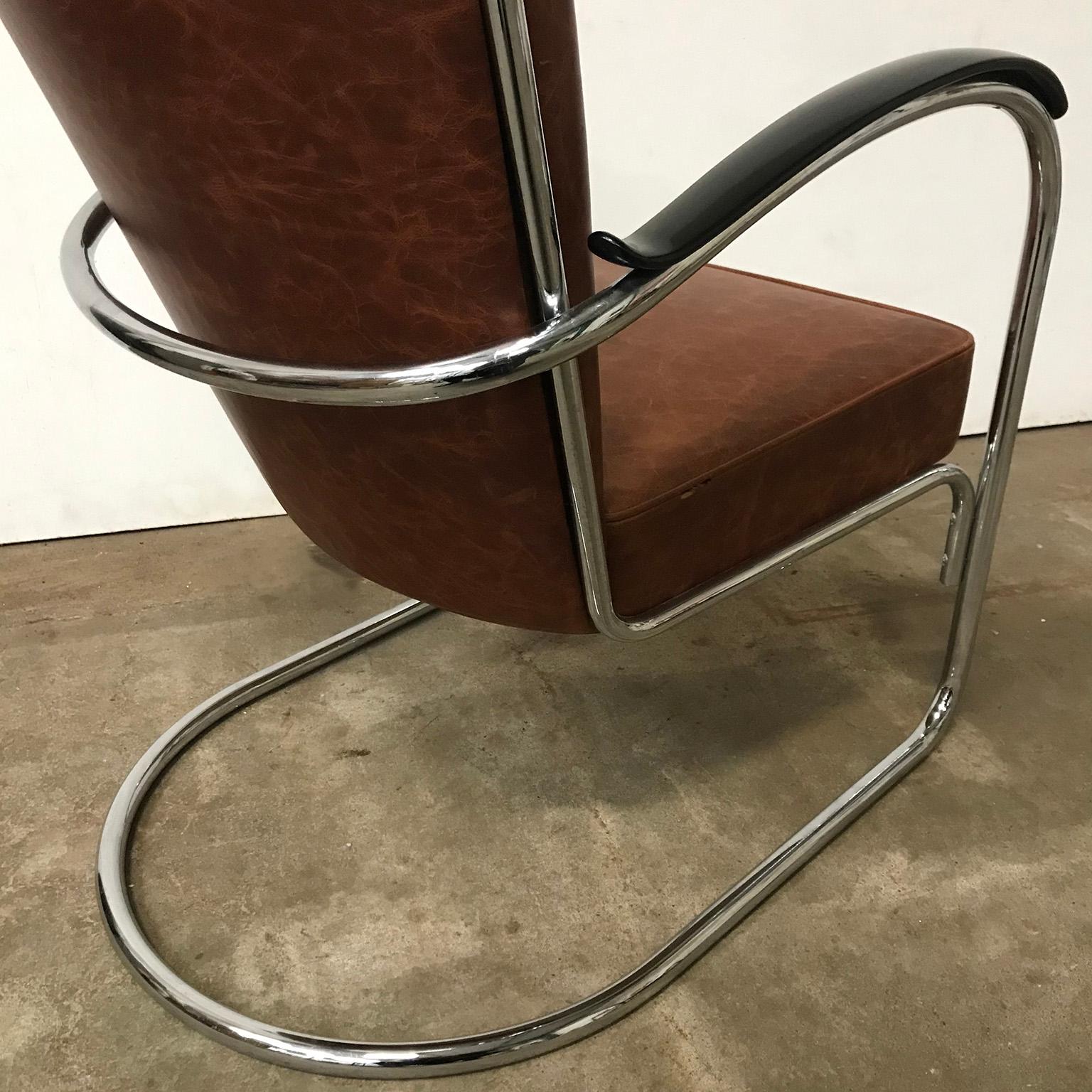 1932, W.H. Gispen for Gispen, 412 Easy Chair in Vintage Brown Leather 3