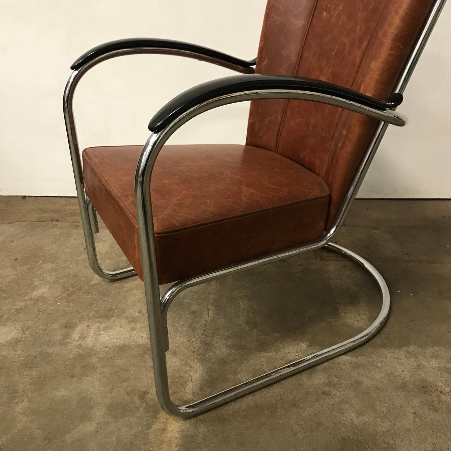 1932, W.H. Gispen for Gispen, 412 Easy Chair in Vintage Brown Leather 4