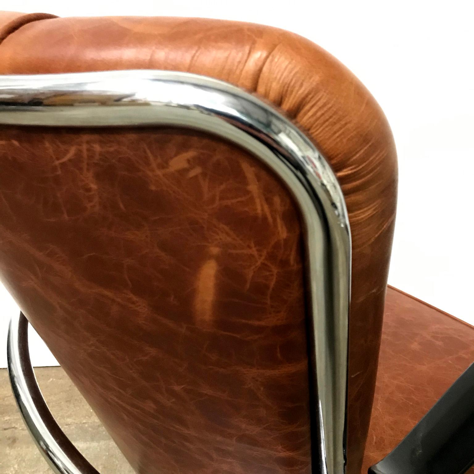 1932, W.H. Gispen for Gispen, 412 Easy Chair in Vintage Brown Leather 6