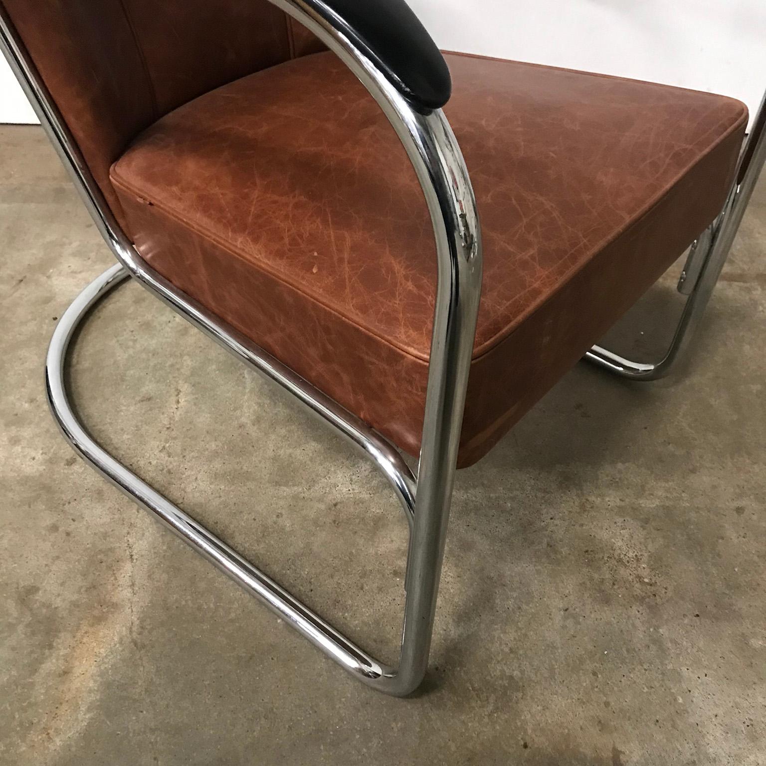 1932, W.H. Gispen for Gispen, 412 Easy Chair in Vintage Brown Leather 10