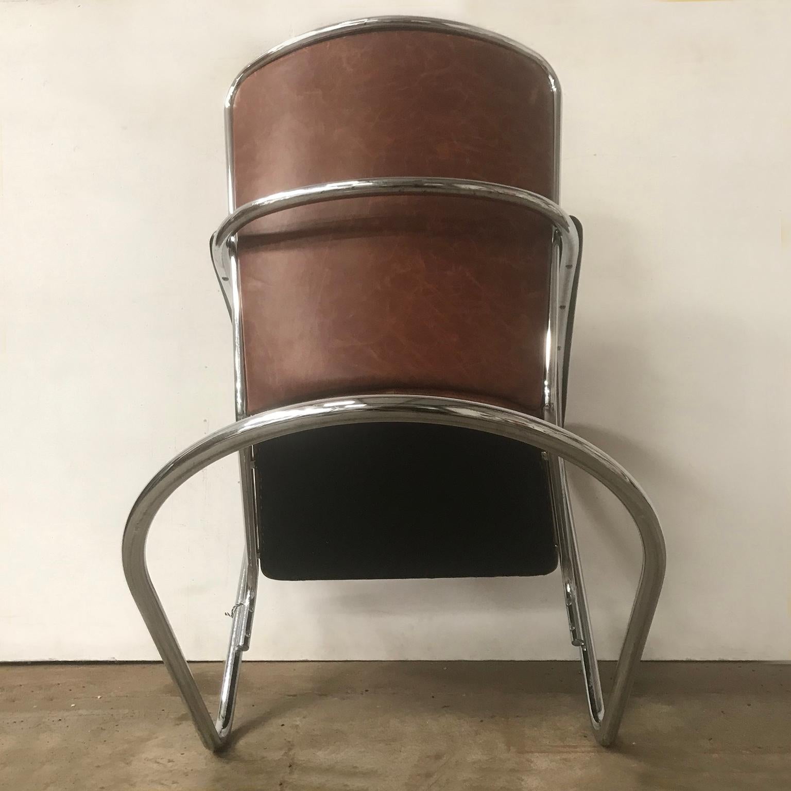 1932, W.H. Gispen for Gispen, 412 Easy Chair in Vintage Brown Leather 11