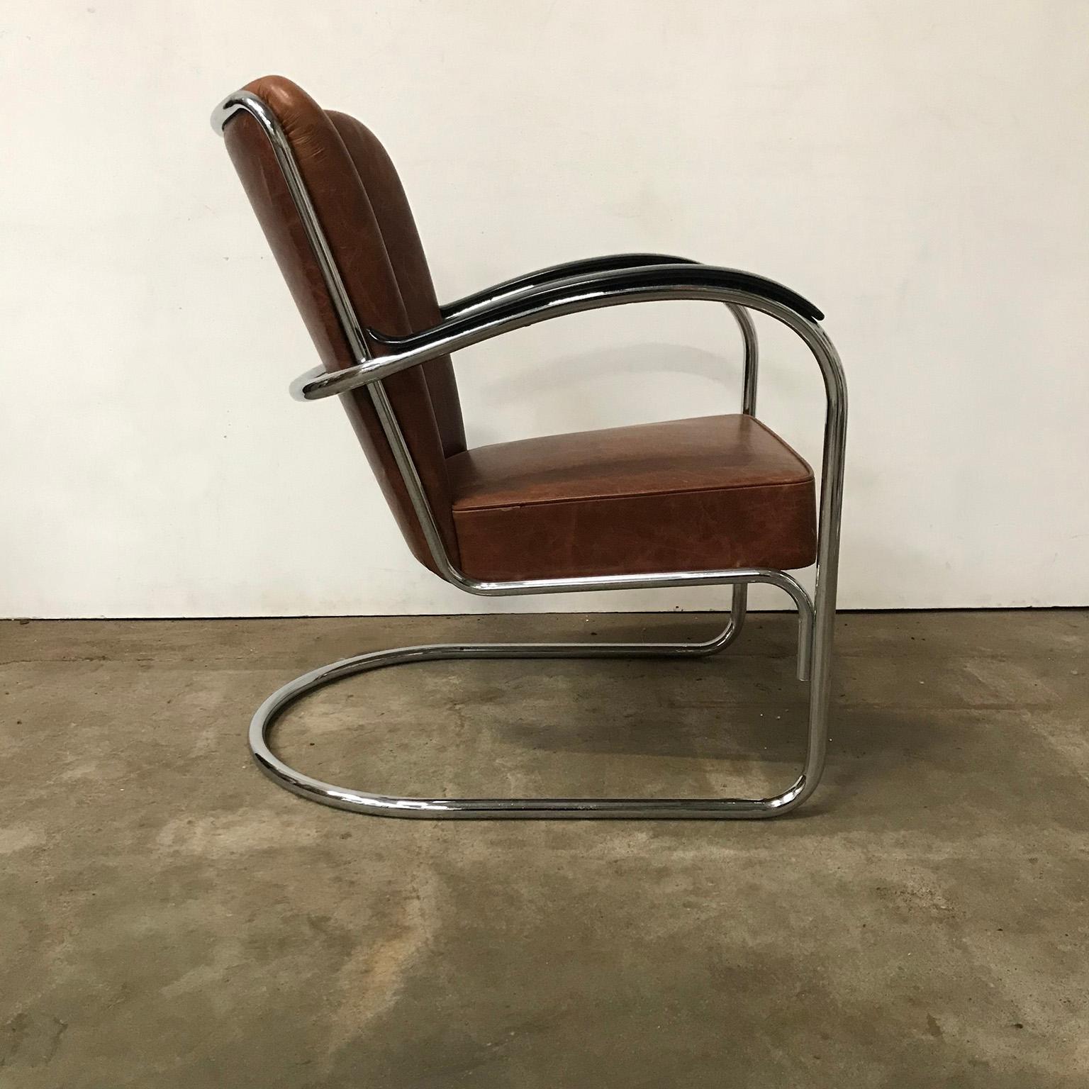 Industrial 1932, W.H. Gispen for Gispen, 412 Easy Chair in Vintage Brown Leather