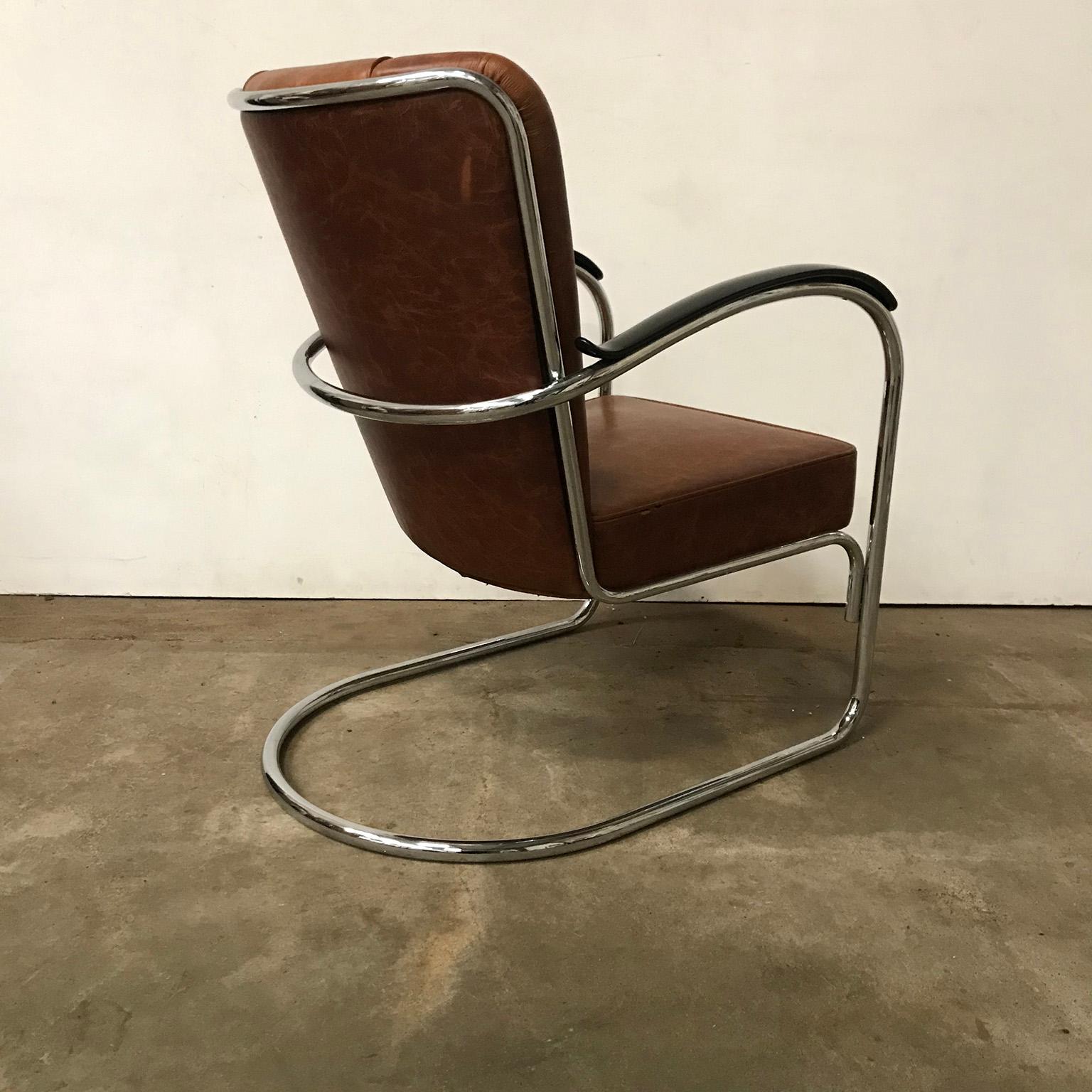 Dutch 1932, W.H. Gispen for Gispen, 412 Easy Chair in Vintage Brown Leather