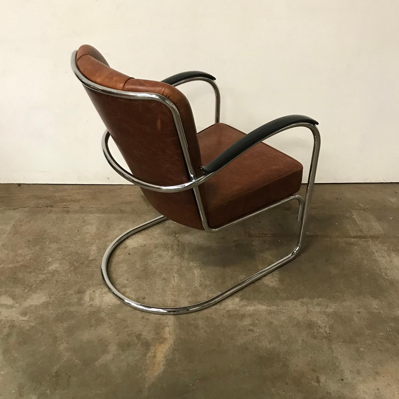 1932, W.H. Gispen for Gispen, 412 Easy Chair in Vintage Brown Leather In Good Condition In Amsterdam IJMuiden, NL