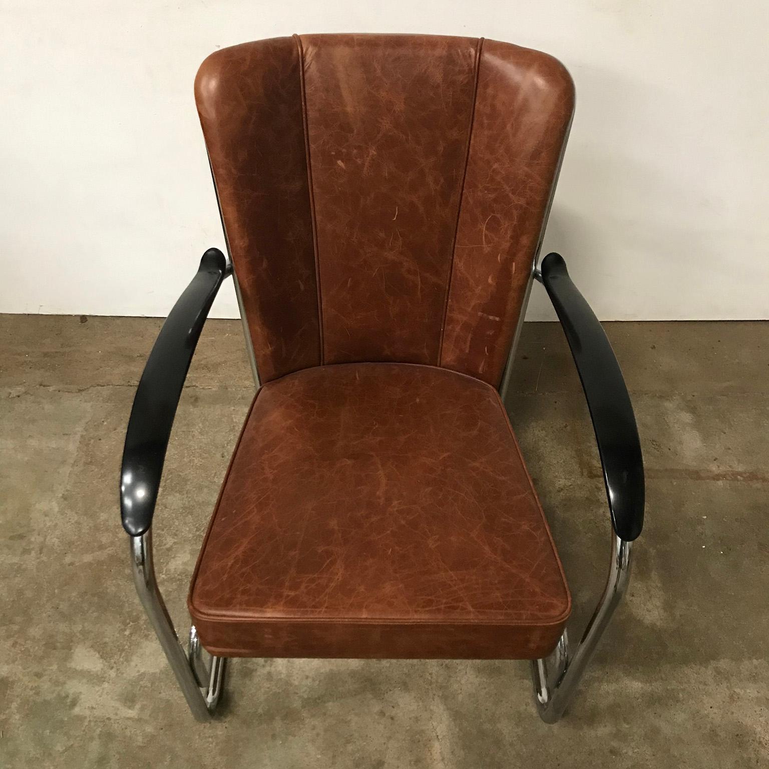 1932, W.H. Gispen for Gispen, 412 Easy Chair in Vintage Brown Leather 2