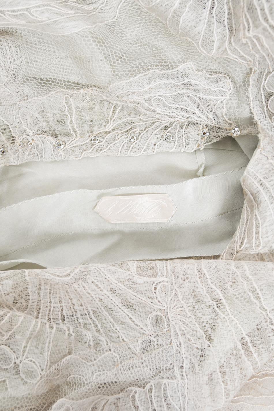 1932 Worth Couture for Elizabeth Arden Sequin Ivory Seashell Motif Lace Gown 15
