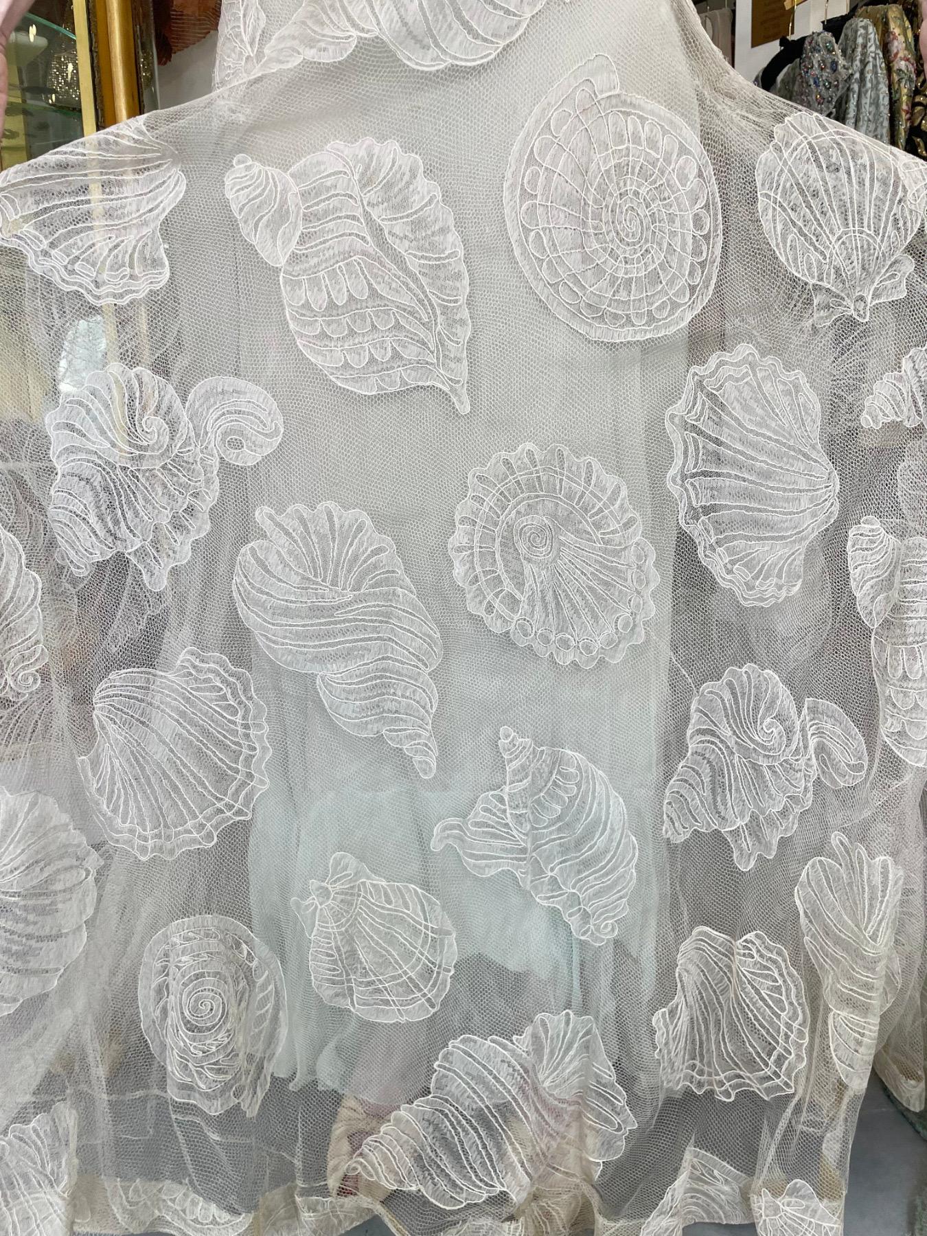 1932 Worth Couture for Elizabeth Arden Sequin Ivory Seashell Motif Lace Gown 1