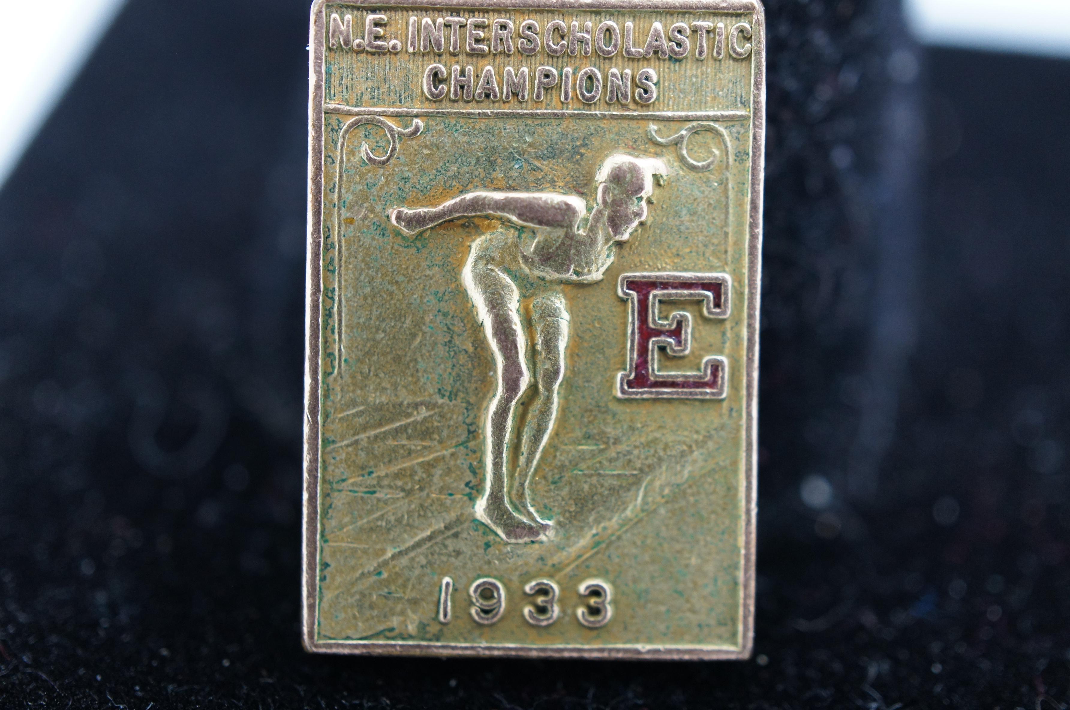 1933 Antique Gold Filled Interscholastic Champions Diving Charm Medal 1