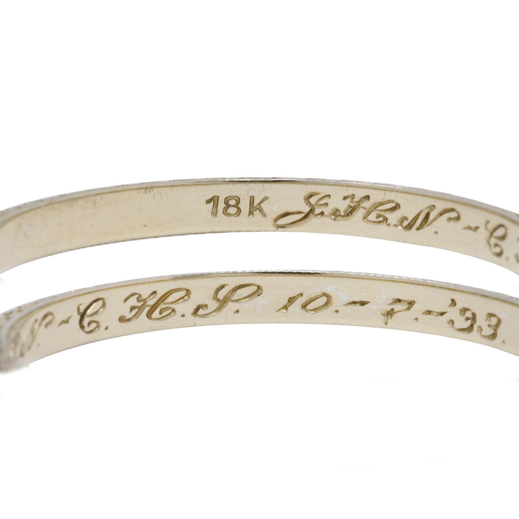 1933 Art Deco 18 Karat Weißgold Weizenband-Ring im Angebot 1