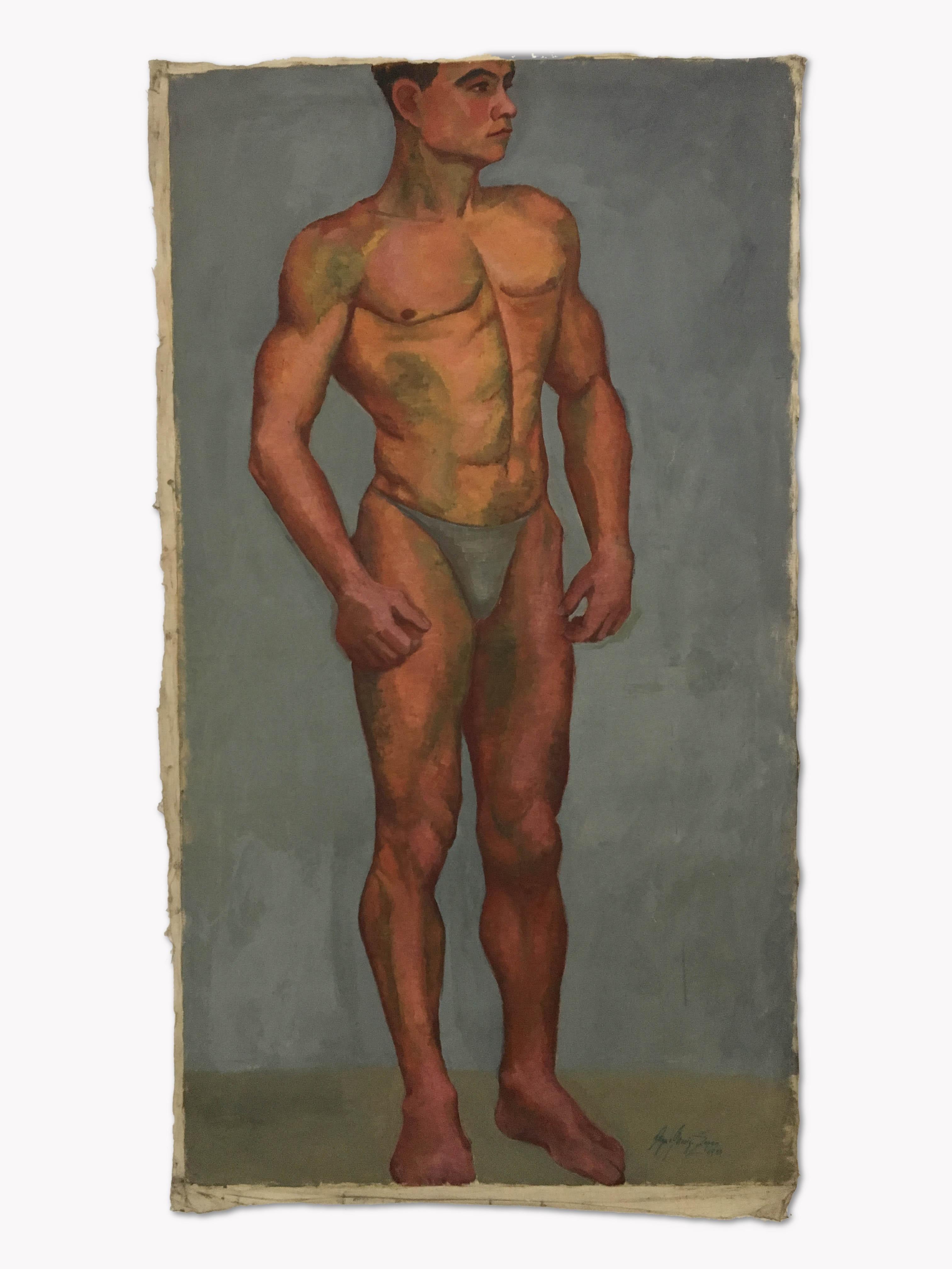 1933 Art Deco Life-Size Portfolio Study Oil Painting by Olga von Mossig-Zupan For Sale 10