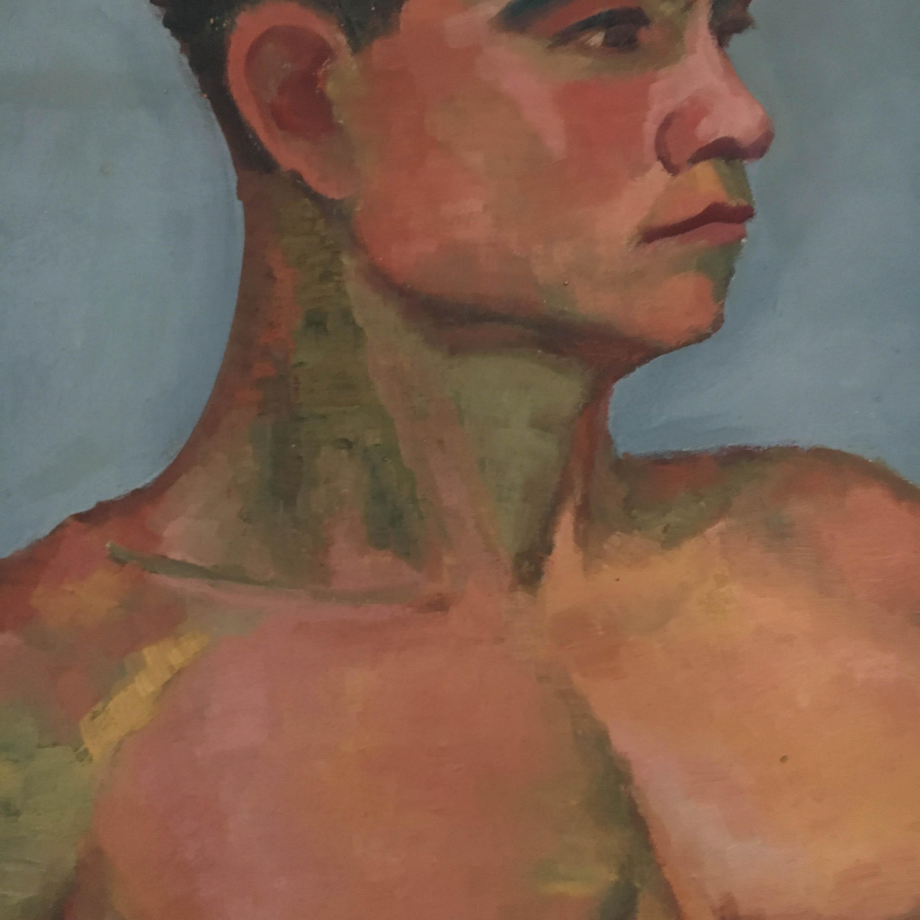 1933 Art Deco Male Men Nude Portrait Study Oil Painting by Olga von Mossig-Zupan In Good Condition For Sale In Vienna, AT