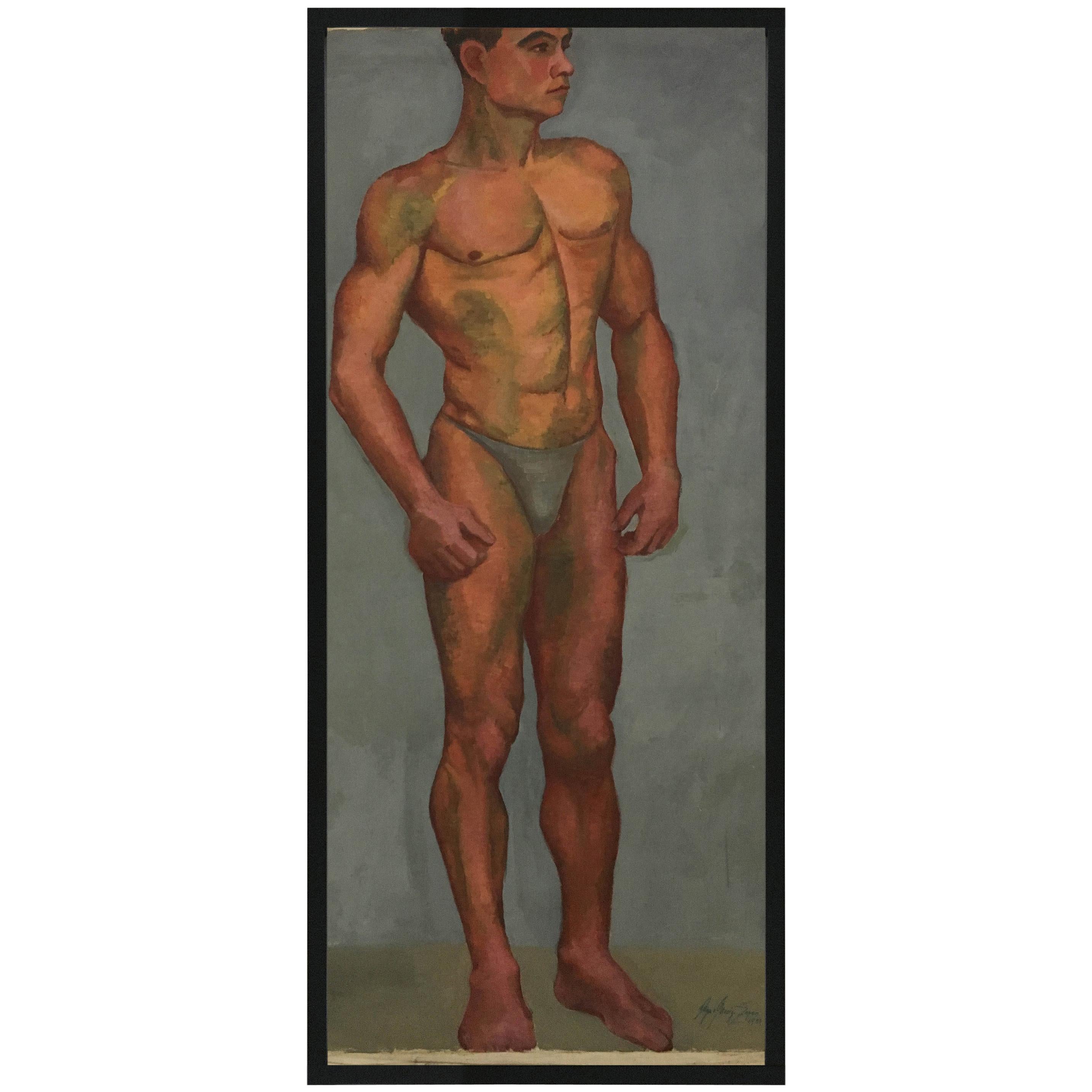 1933 Art Deco Male Men Nude Portrait Study Oil Painting by Olga von Mossig-Zupan