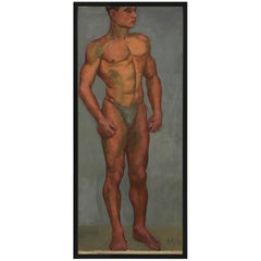 1933 Art Deco Male Men Nude Portrait Study Oil Painting by Olga von Mossig-Zupan