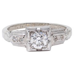 1933 Art Deco Old European Cut Diamond 18K White Gold Vintage Engagement Ring