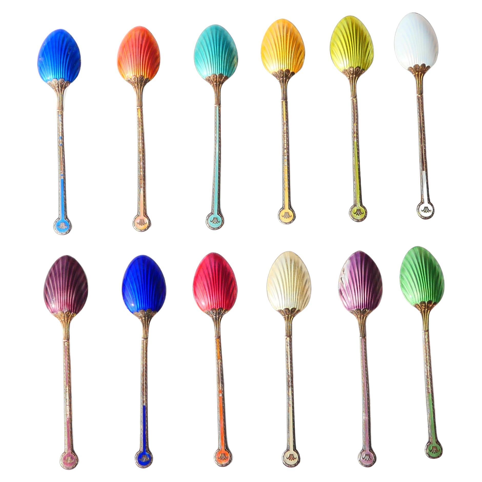 1933 Boxed Set Ice-cream Tea Coffee Spoons solid 925 Sterling Silver / 125 gr For Sale