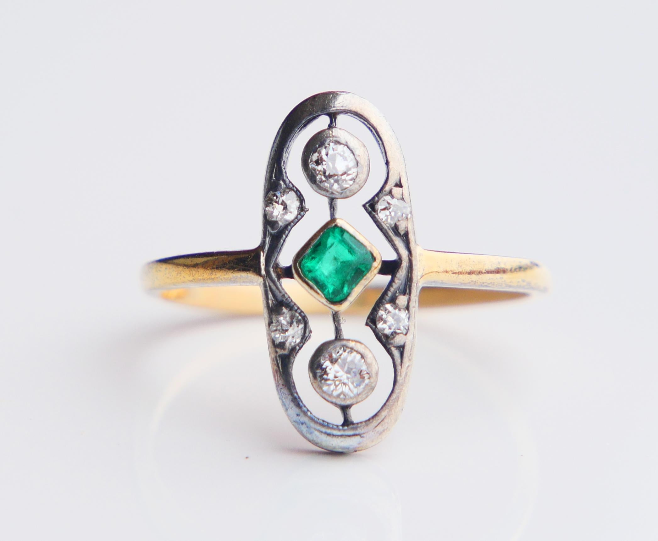 1933 German Ring natural 0.45ct Emerald Diamonds 18K Gold Silver ØUS7 /2.6 gr For Sale 9