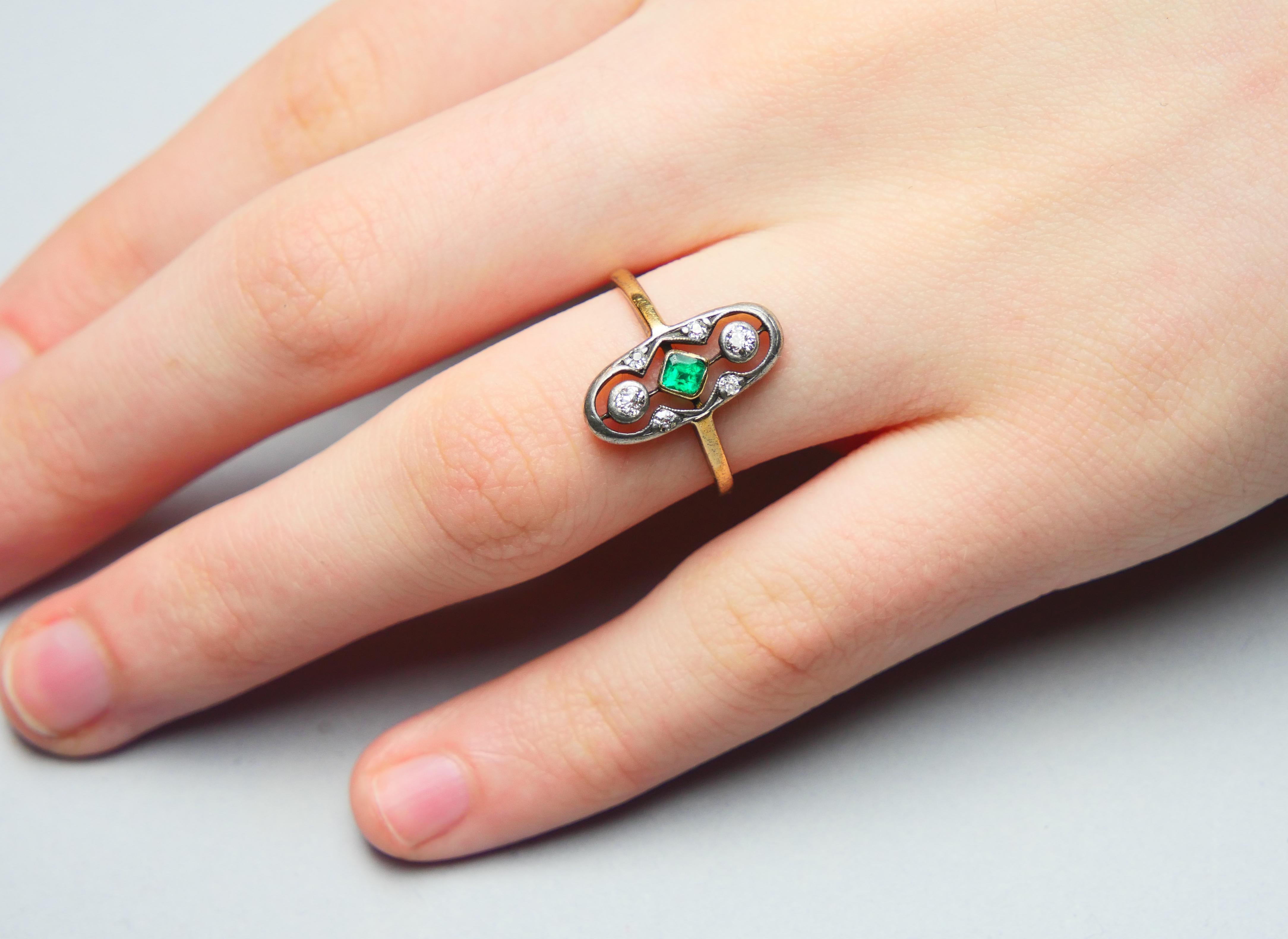 1933 German Ring natural 0.45ct Emerald Diamonds 18K Gold Silver ØUS7 /2.6 gr For Sale 5