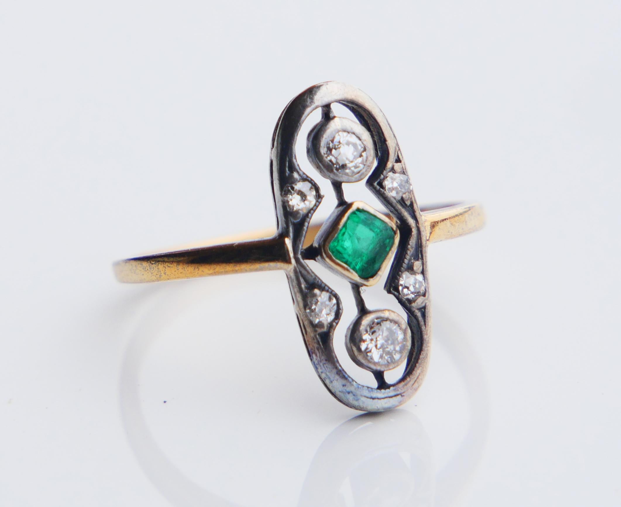 1933 German Ring natural 0.45ct Emerald Diamonds 18K Gold Silver ØUS7 /2.6 gr For Sale 10