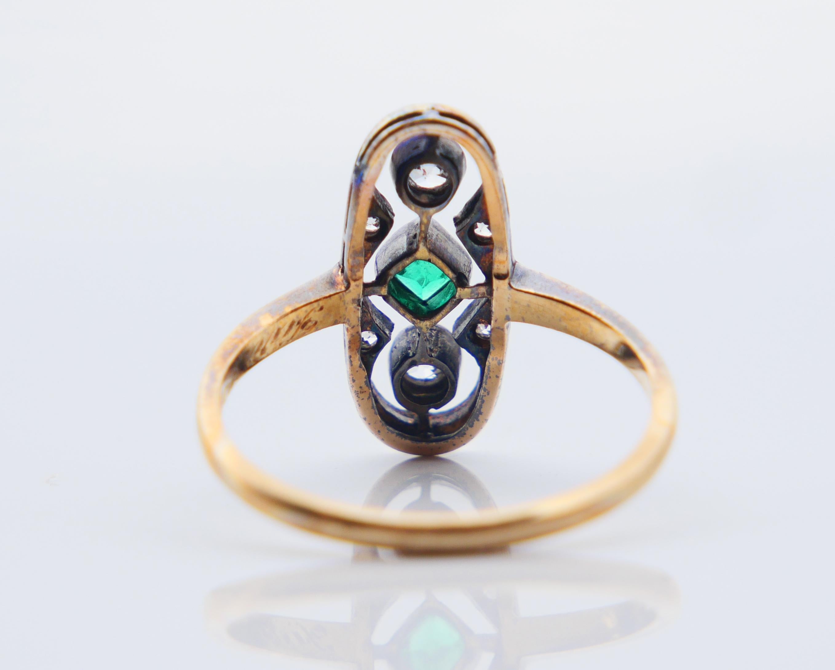 1933 German Ring natural 0.45ct Emerald Diamonds 18K Gold Silver ØUS7 /2.6 gr For Sale 11