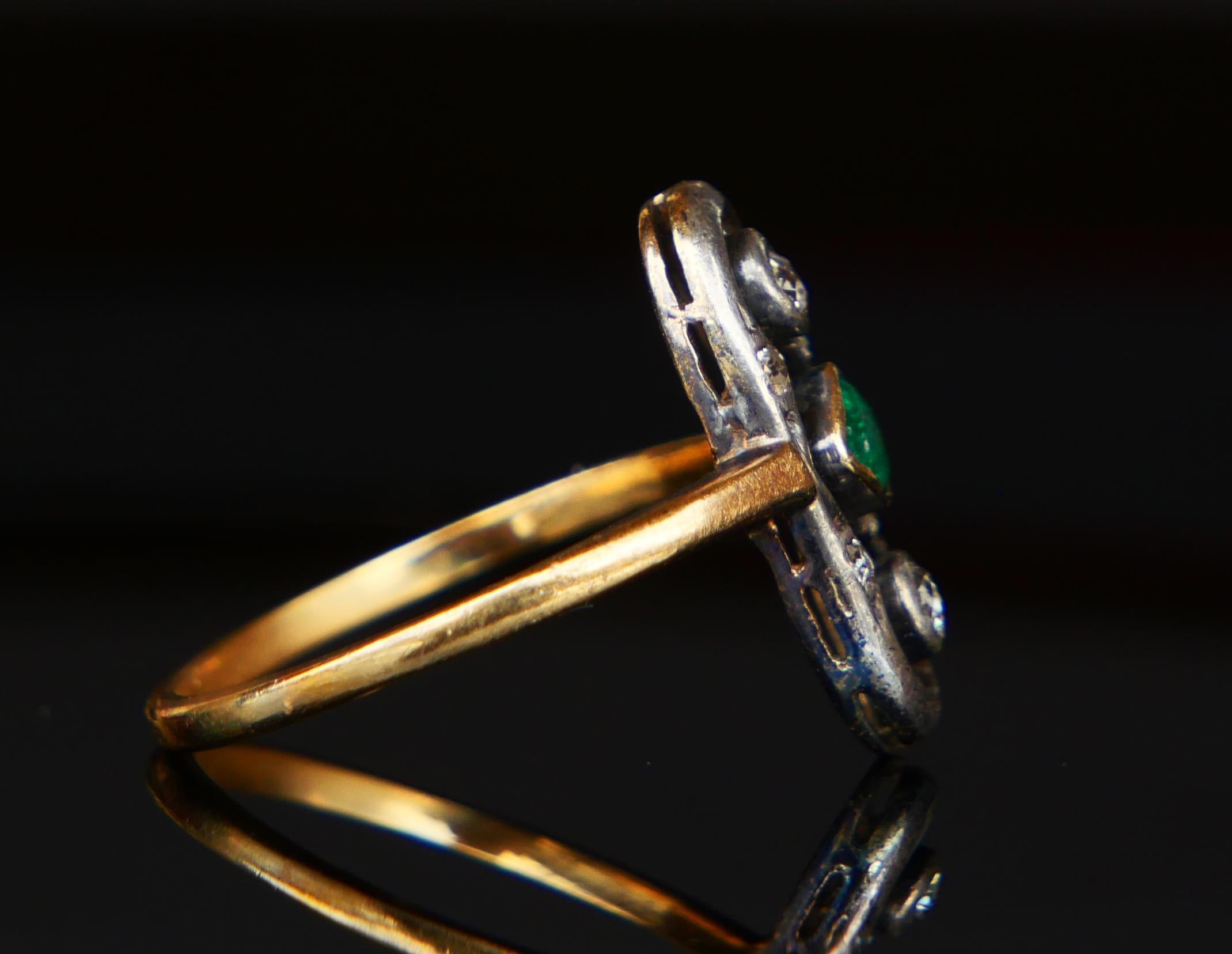 Women's 1933 German Ring natural 0.45ct Emerald Diamonds 18K Gold Silver ØUS7 /2.6 gr For Sale