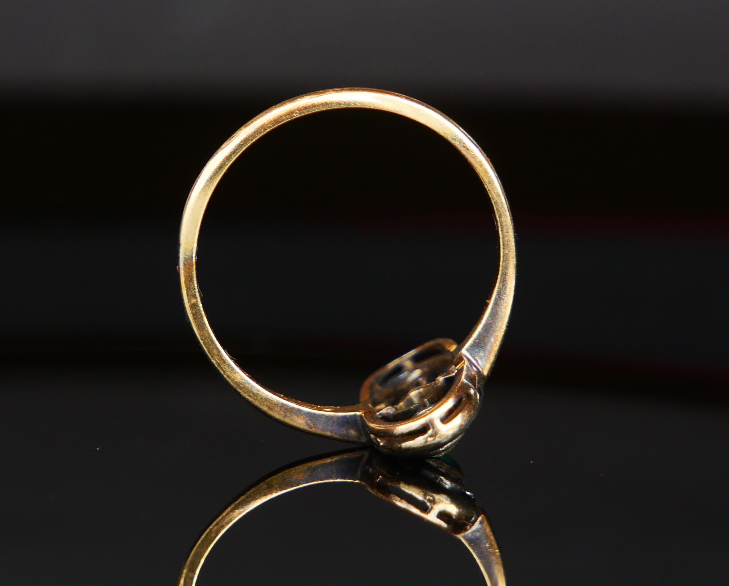 1933 German Ring natural 0.45ct Emerald Diamonds 18K Gold Silver ØUS7 /2.6 gr For Sale 1