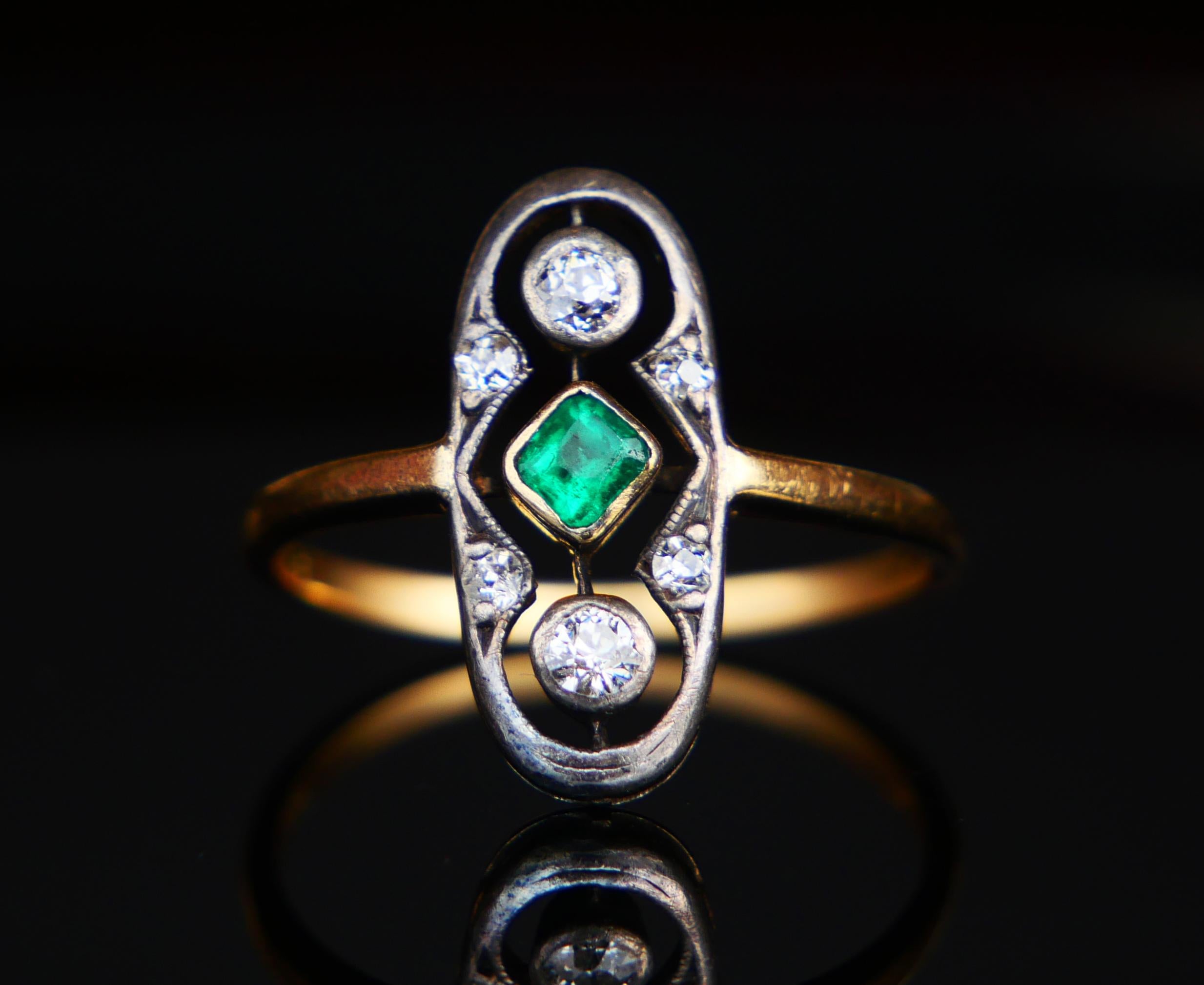 1933 German Ring natural 0.45ct Emerald Diamonds 18K Gold Silver ØUS7 /2.6 gr For Sale 2