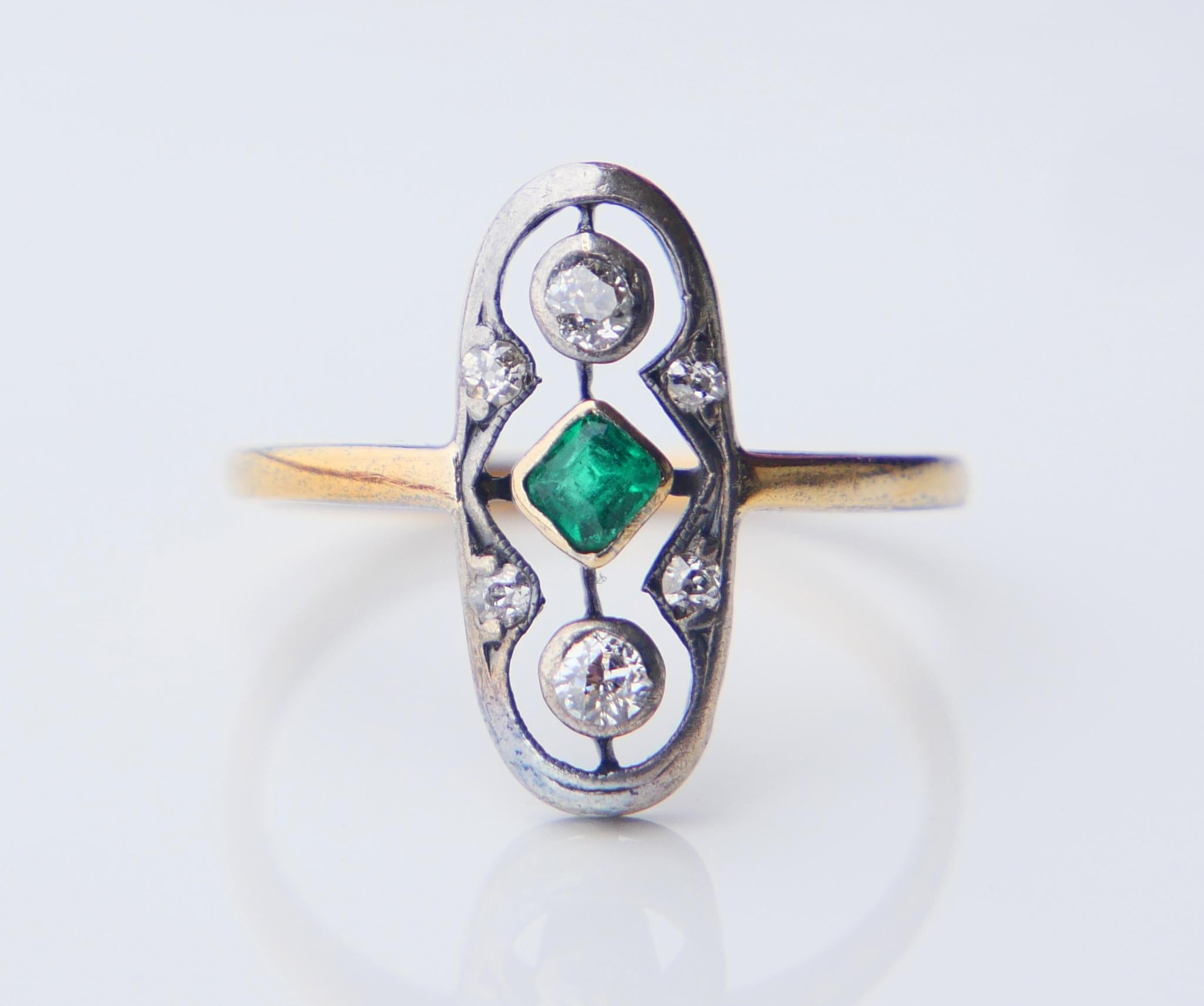 1933 German Ring natural 0.45ct Emerald Diamonds 18K Gold Silver ØUS7 /2.6 gr For Sale 7