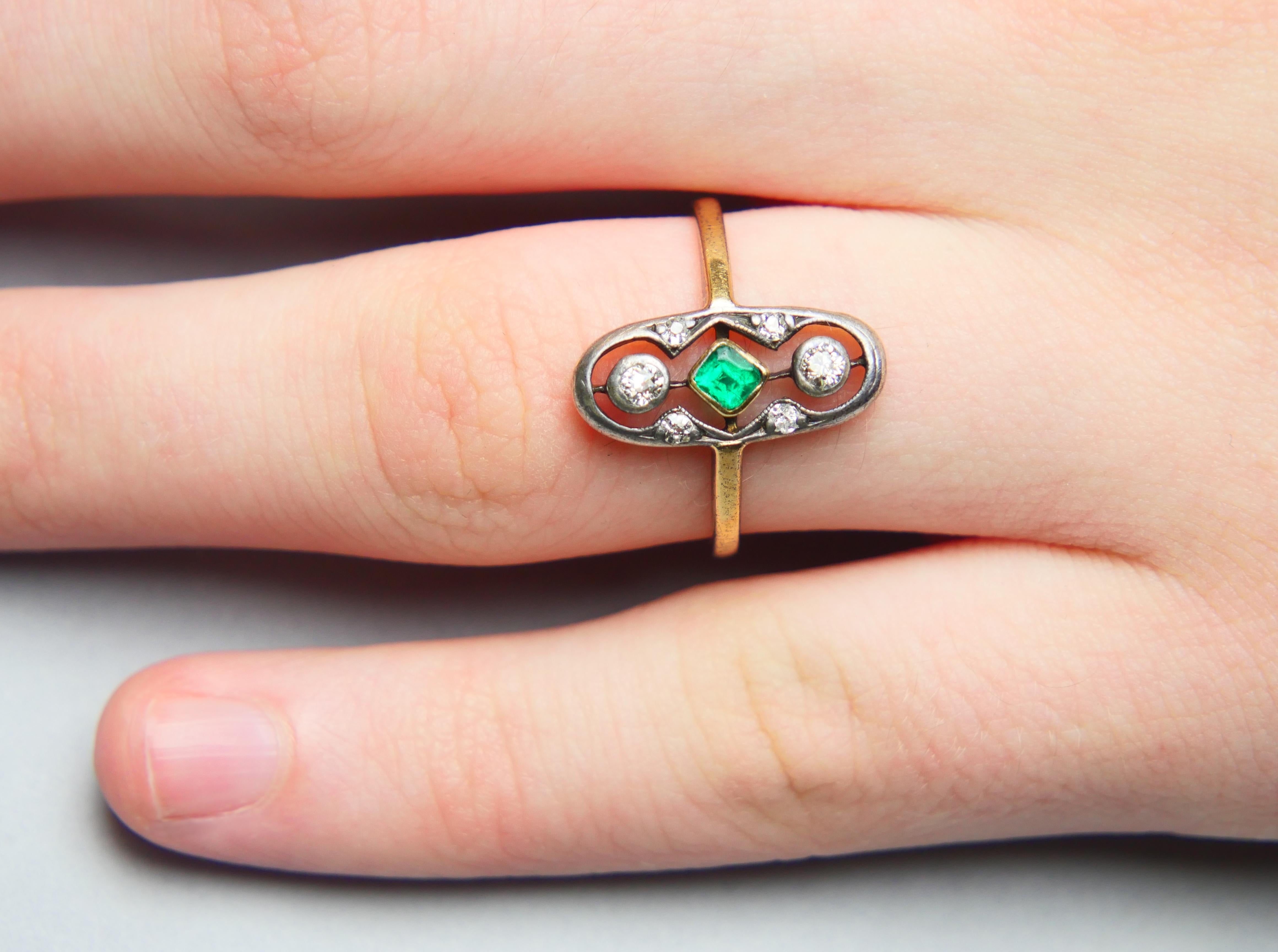 1933 German Ring natural 0.45ct Emerald Diamonds 18K Gold Silver ØUS7 /2.6 gr For Sale 3