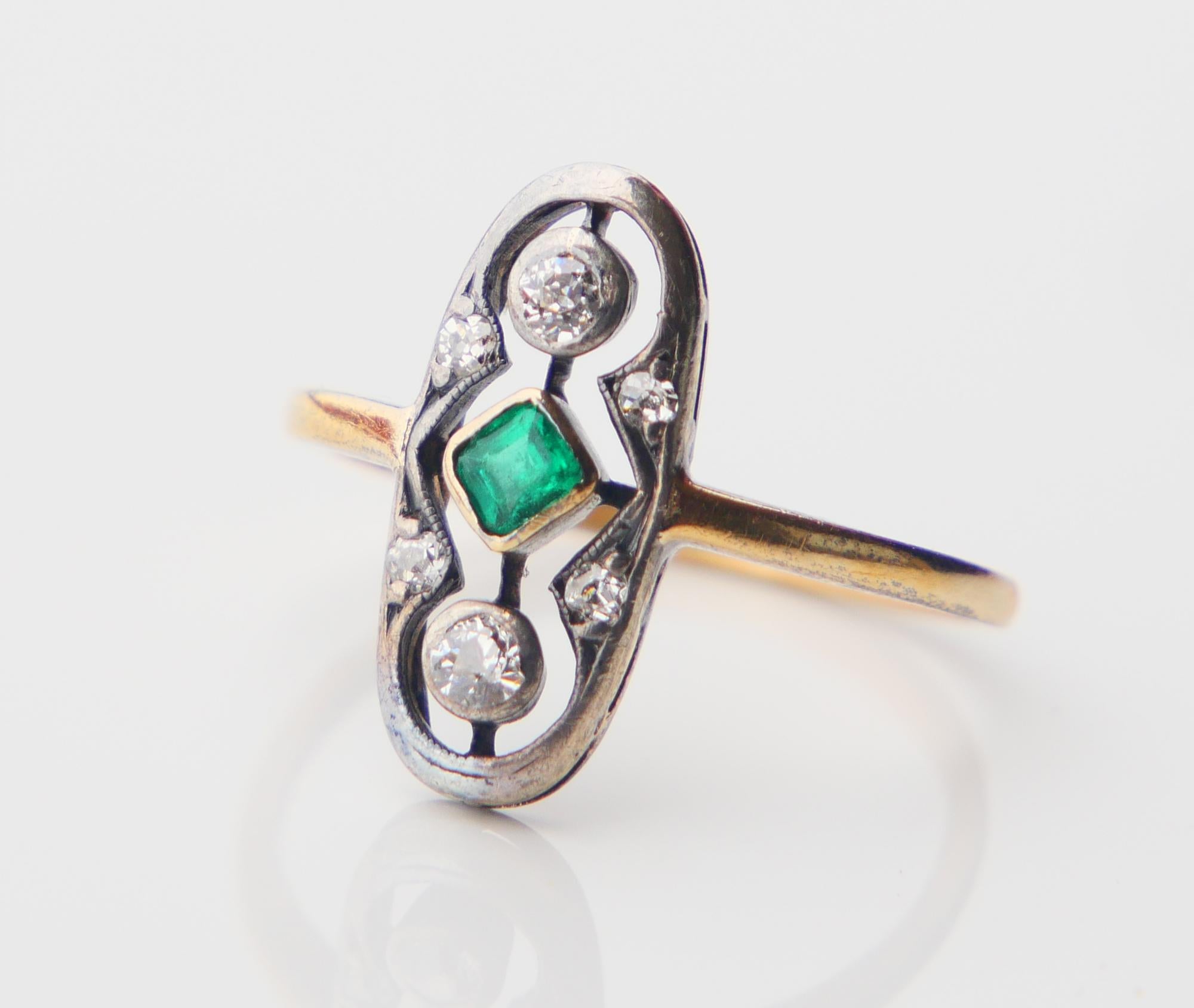 1933 German Ring natural 0.45ct Emerald Diamonds 18K Gold Silver ØUS7 /2.6 gr For Sale 8