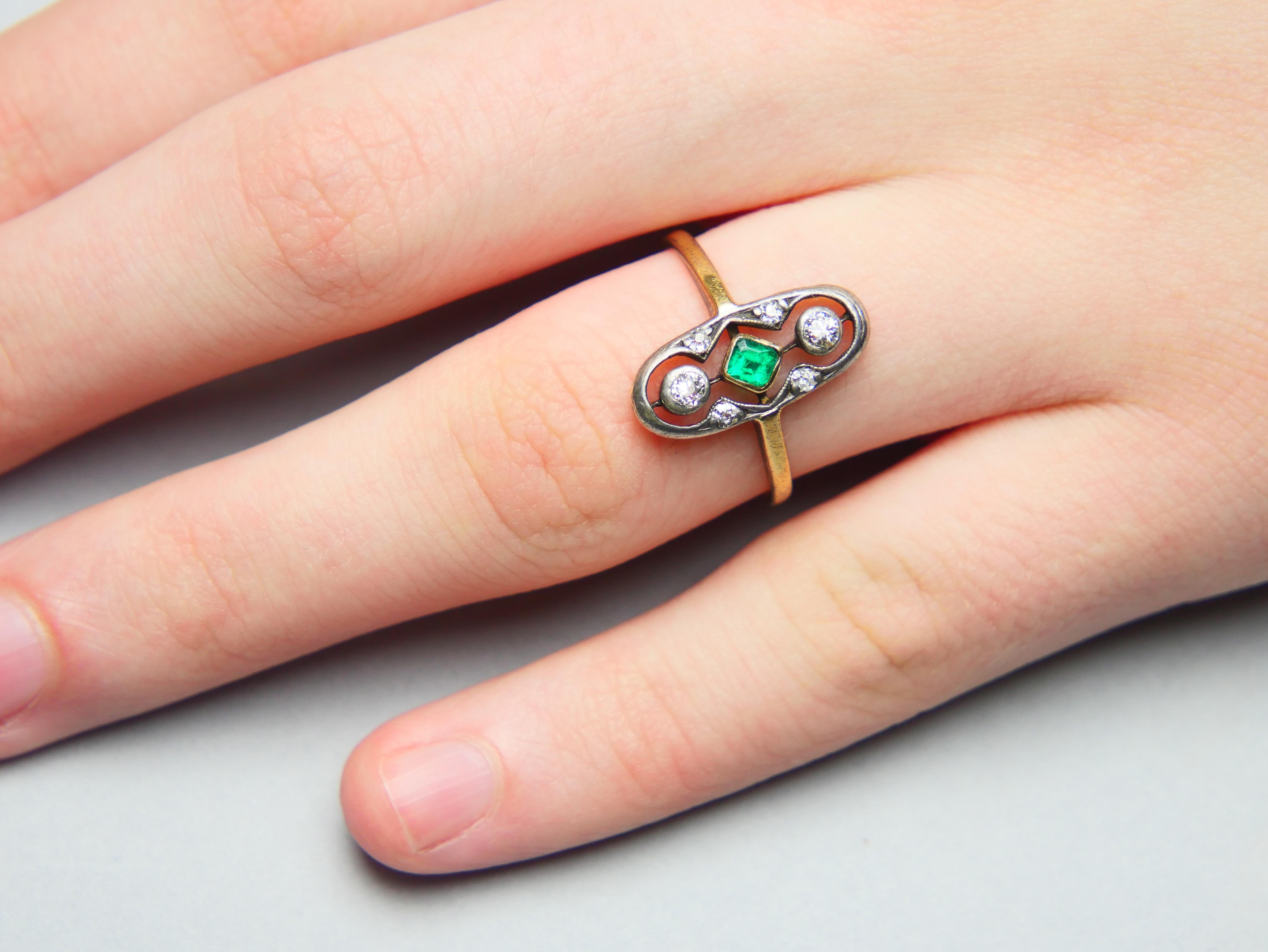 1933 German Ring natural 0.45ct Emerald Diamonds 18K Gold Silver ØUS7 /2.6 gr For Sale 4