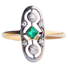 1933 German Ring natural 0.45ct Emerald Diamonds 18K Gold Silver ØUS7 /2.6 gr