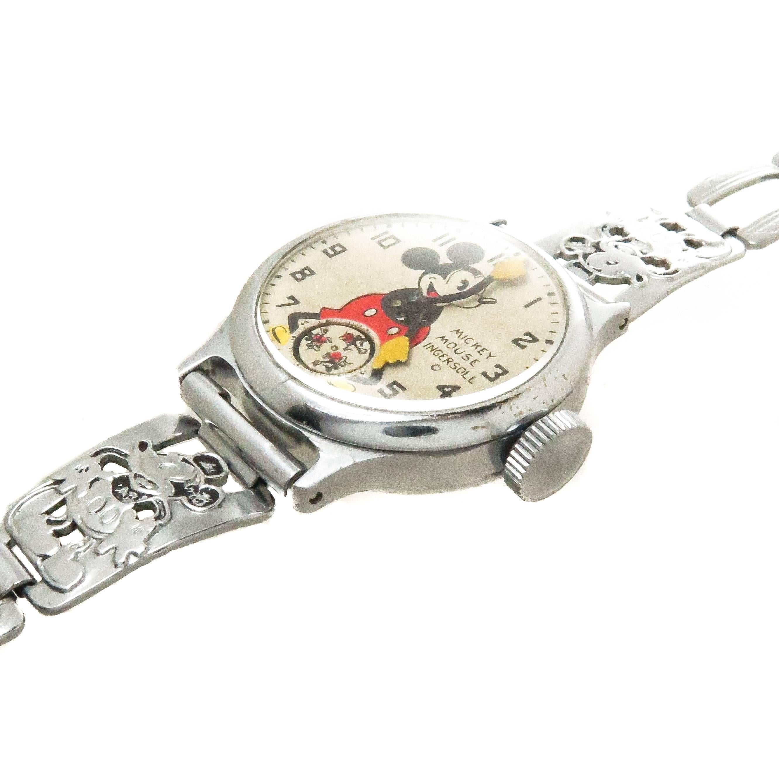 Circa 1933 Ingersoll Mickey Mouse Wrist Watch. This is the Watch that started it all, an incredible success in Marketing and a big money maker for both Disney and Ingersoll. over 2.5 Million were produced between 1933 to 1937. Chromed steel case